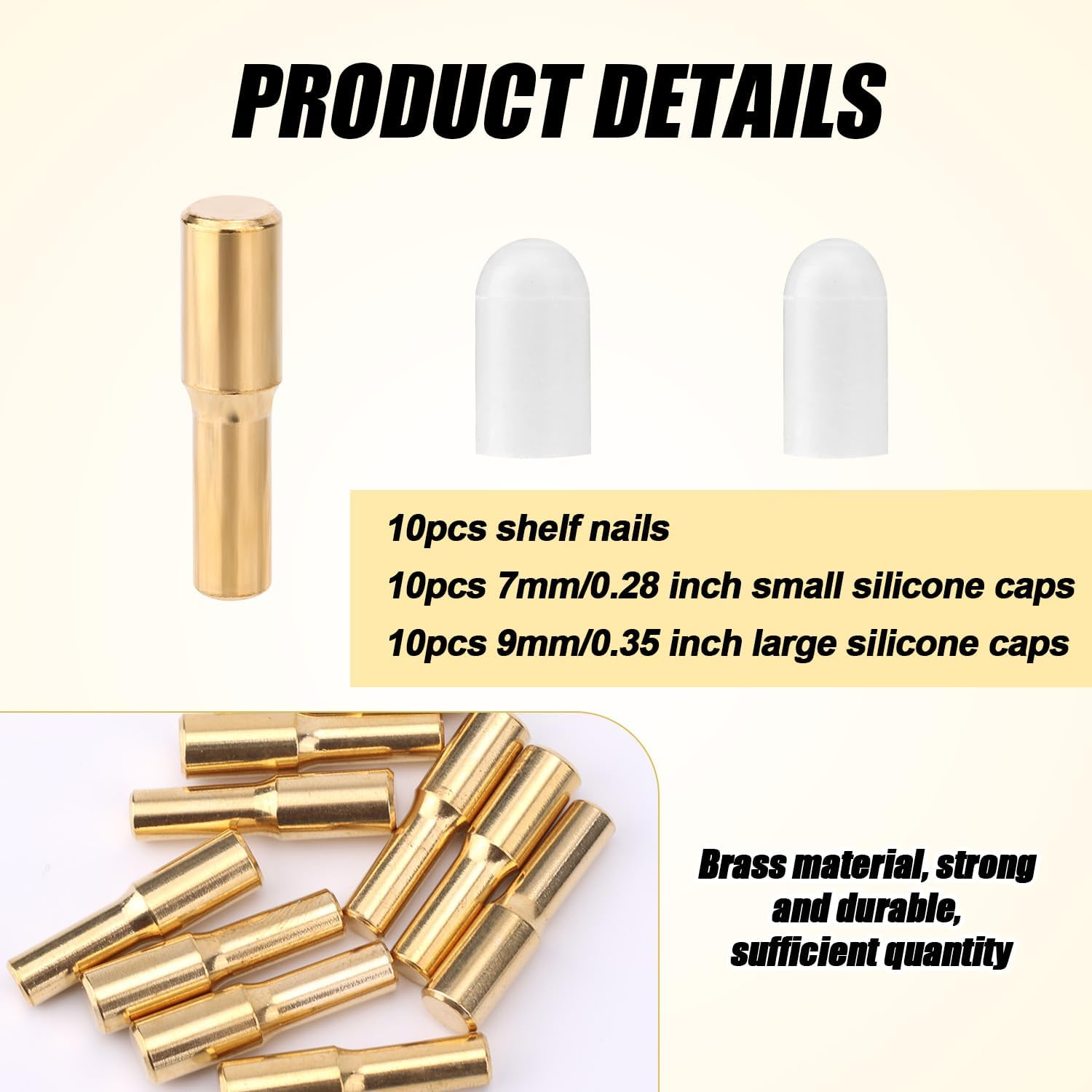 10Pcs Shelf Pegs, 5Mm 1/4 Inch Brass Shelf Support Pegs with 20 Anti-Slip Silicone Covers Bookcase Shelf Pins Cabinet Shelf Pegs for Bookshelf Wood Glass Boards image number 6