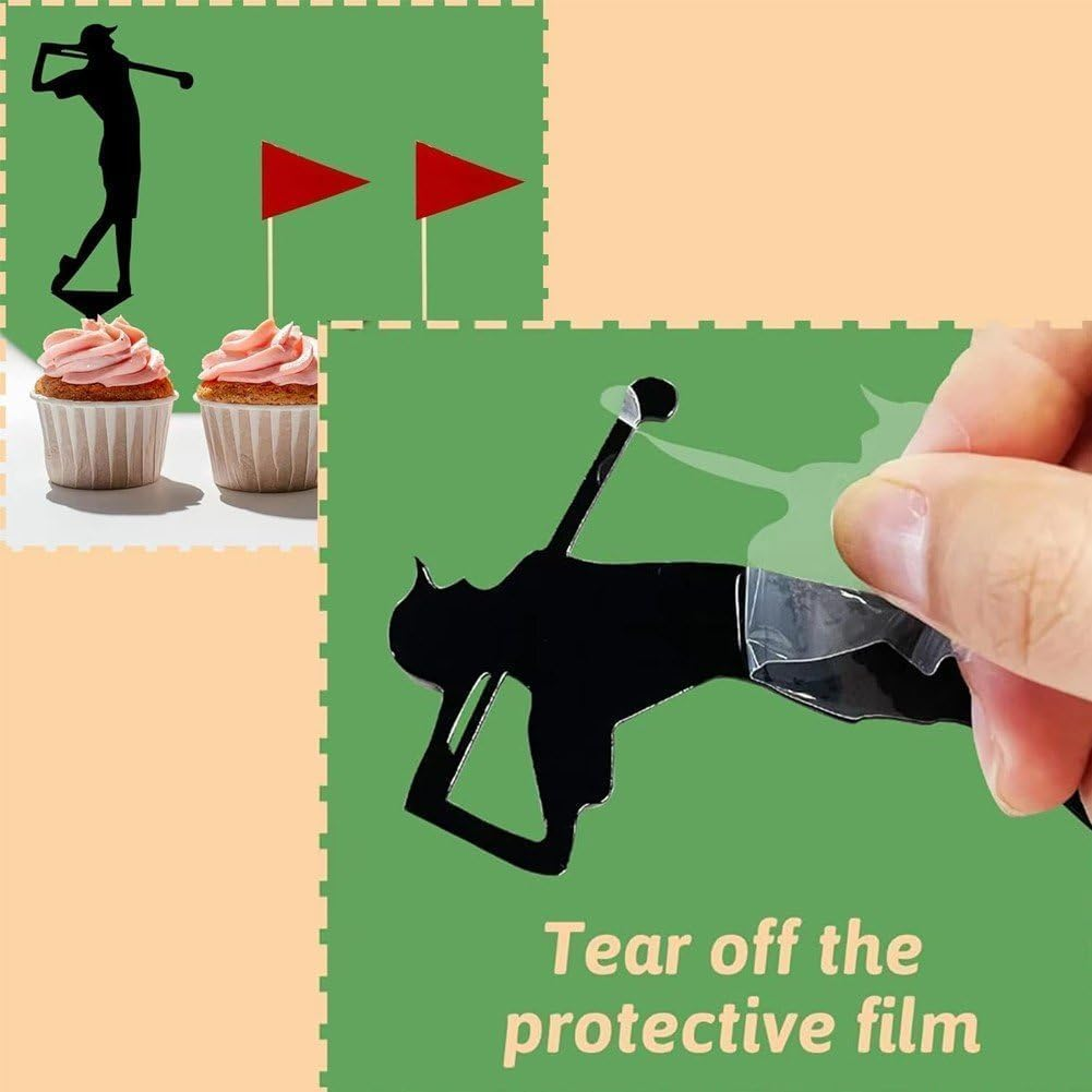 Golf Cake Decorations，Golf Cart、Ball Golfer Silhouette, Club & Flag Topper Set Fondant Cupcake Accessories,Sport Golf Theme Party Supply image number 1