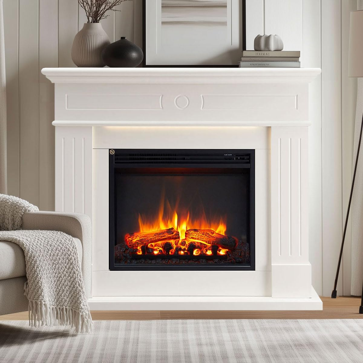 Modaliving Aura 2000W Electric Fireplace Heater White Mantel Suite image number 1