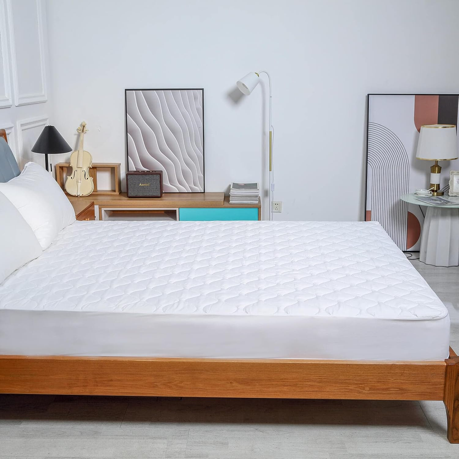 Kingnex Quilted Waterproof Mattress Protector Pad Soft Brushed Surface Noiseless Fitted Matress Cover with Elastic Pocket Double 137X190 Cm image number 5