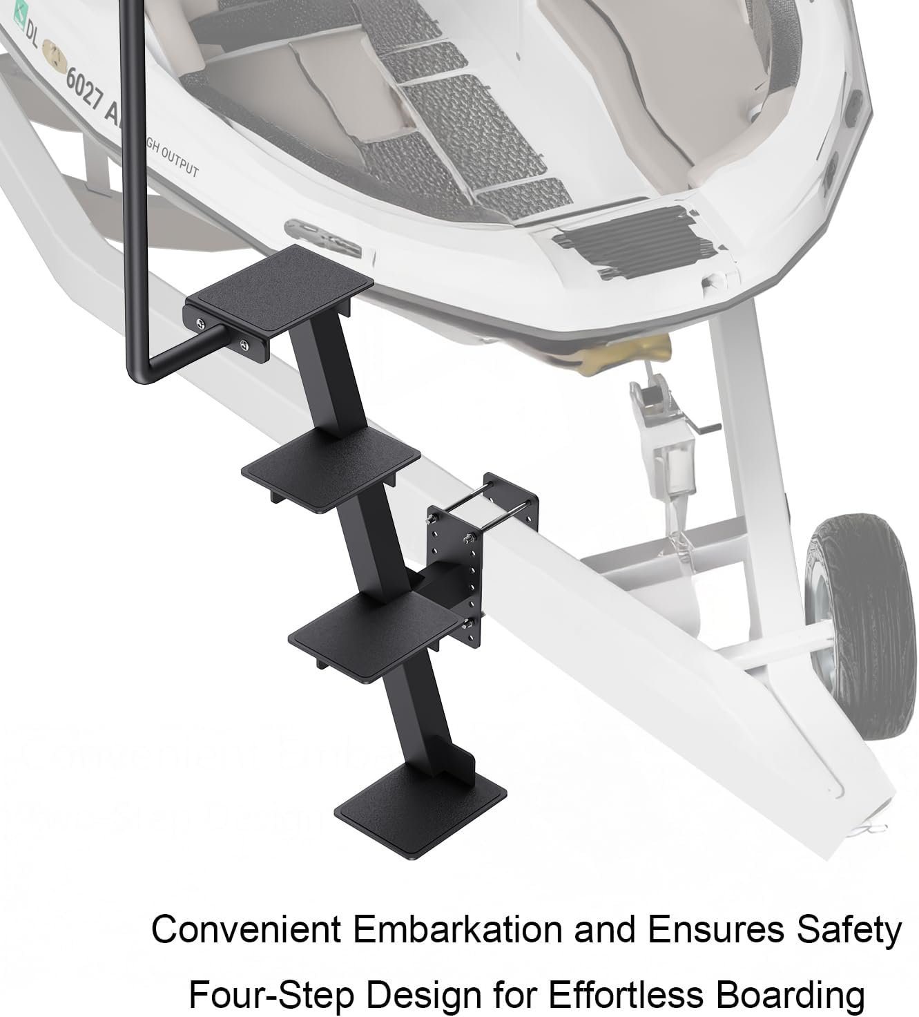 Trailer Steps with Handle, Four-Step Universal Boat Trailer Steps, Suitable for Various Types of Boat Trailer Frames, Black Heavy-Duty Trailer Step image number 4