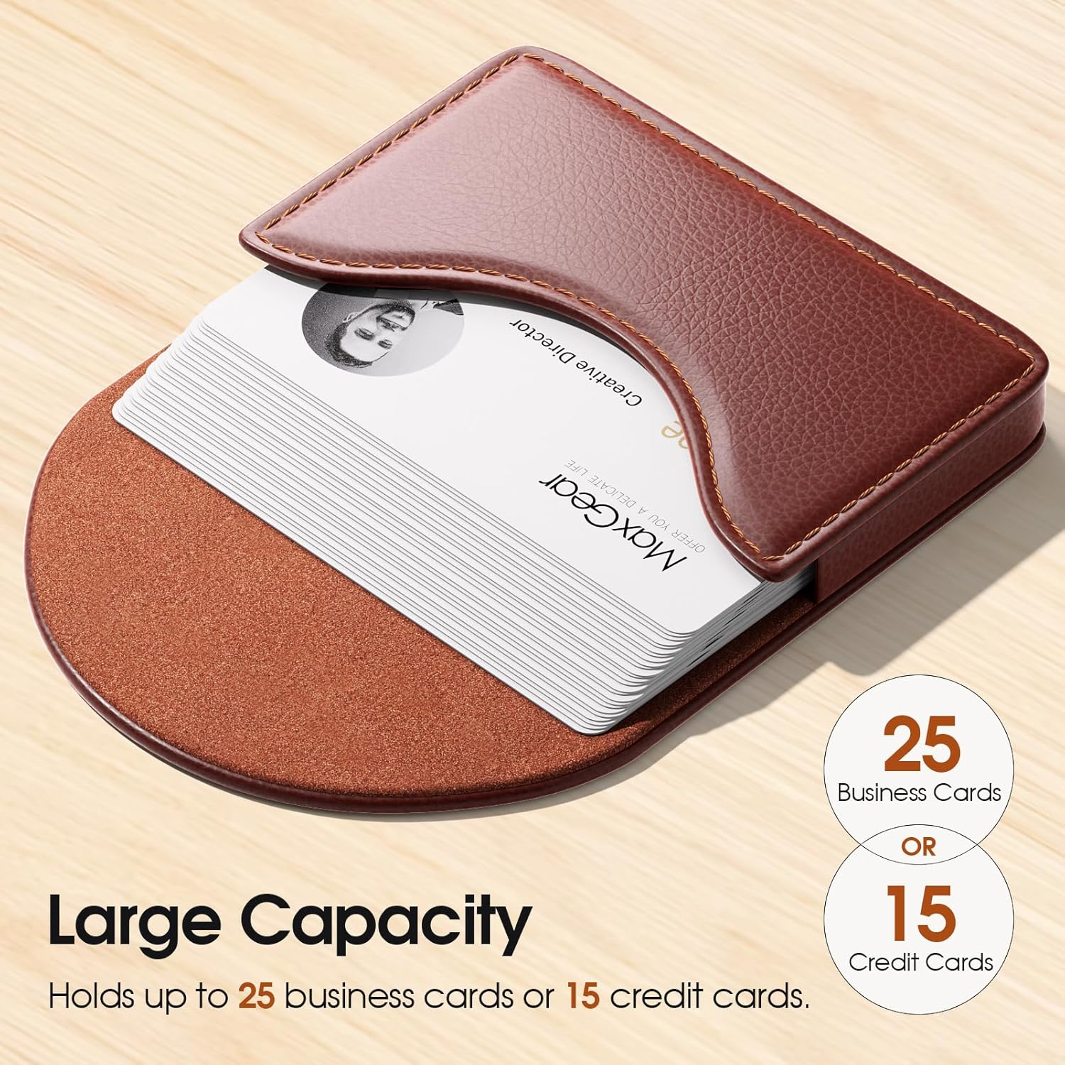 Maxgear Business Card Holder Case, PU Leather Business Card Case for Purse, Pocket Business Card Holders for Men or Women, Magnetic Travel Card Holder Wallet, Portable Business Card Carrier, Coffee image number 3