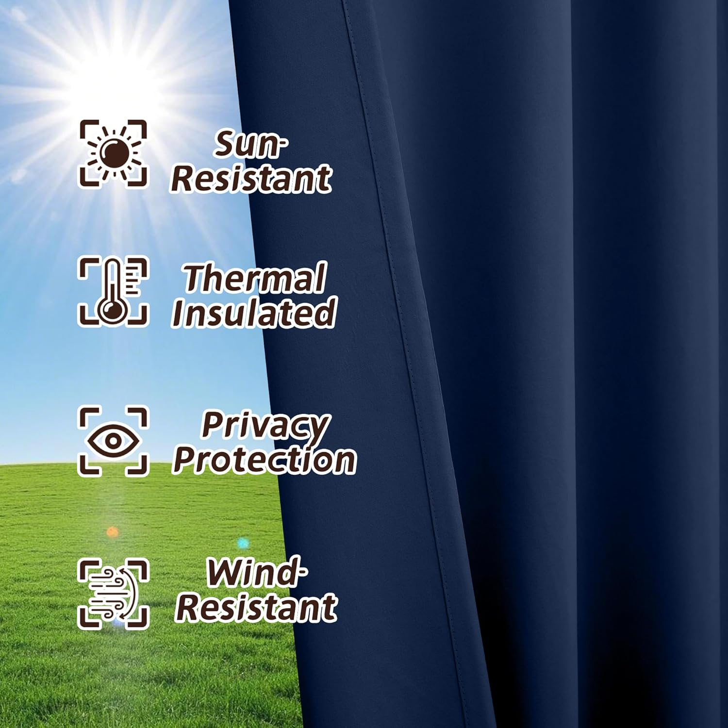 Arfntevss Outdoor Curtains for Patio Waterproof 2 Panels Blackout Extra Wide Curtains with Zipper Top & Bottom Grommet Sun Blocking Outdoor Privacy Drape for Gazebo Porch Pergola (110X96, Navy Blue) image number 4