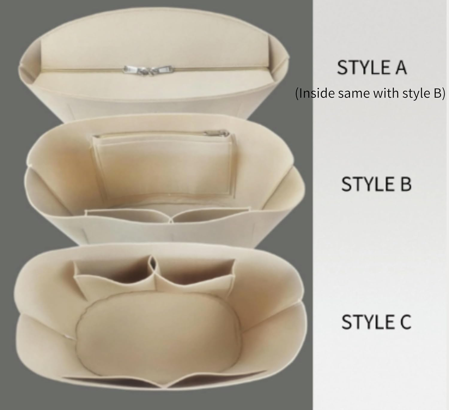 Xoppia Bag Organizer Compatible with Loewe Classic Raffia Basket Bag Felt Insert Liner for Women Tote Handbag. (Style A, Medium) image number 4