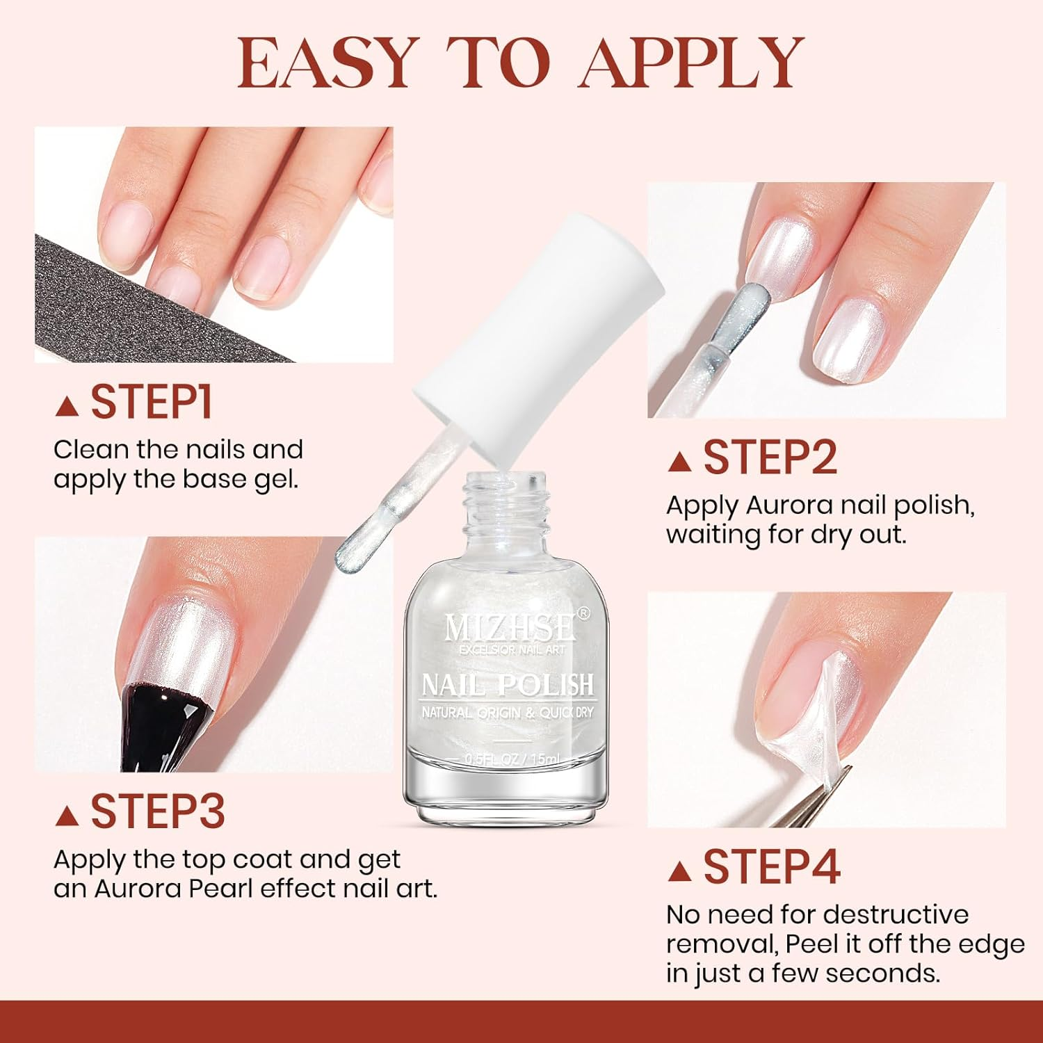 MIZHSE Nail Polish: 15Ml Aurora Milky White Nail Polish Mermaid Pearl Nail Polish Quick Dry, Fingernail and Toenail Polish Glossy Long Lasting Nail Polish Trendy DIY at Home Nail Gift Spree image number 4