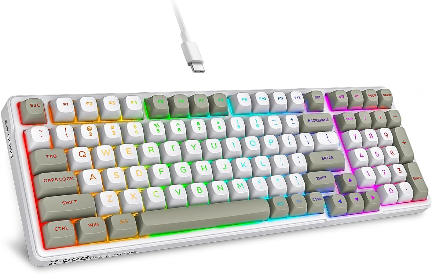 HUO JI Z-99 Wired Mechanical Keyboard, Creamy Sound, Hot Swappable Pre-Lubed Linear Switches, Gasket Structure with Sound Dampening Foam, RGB Backlit, 99 Keys Custom Gaming Keyboard for Pc/Mac,Gray image number 4