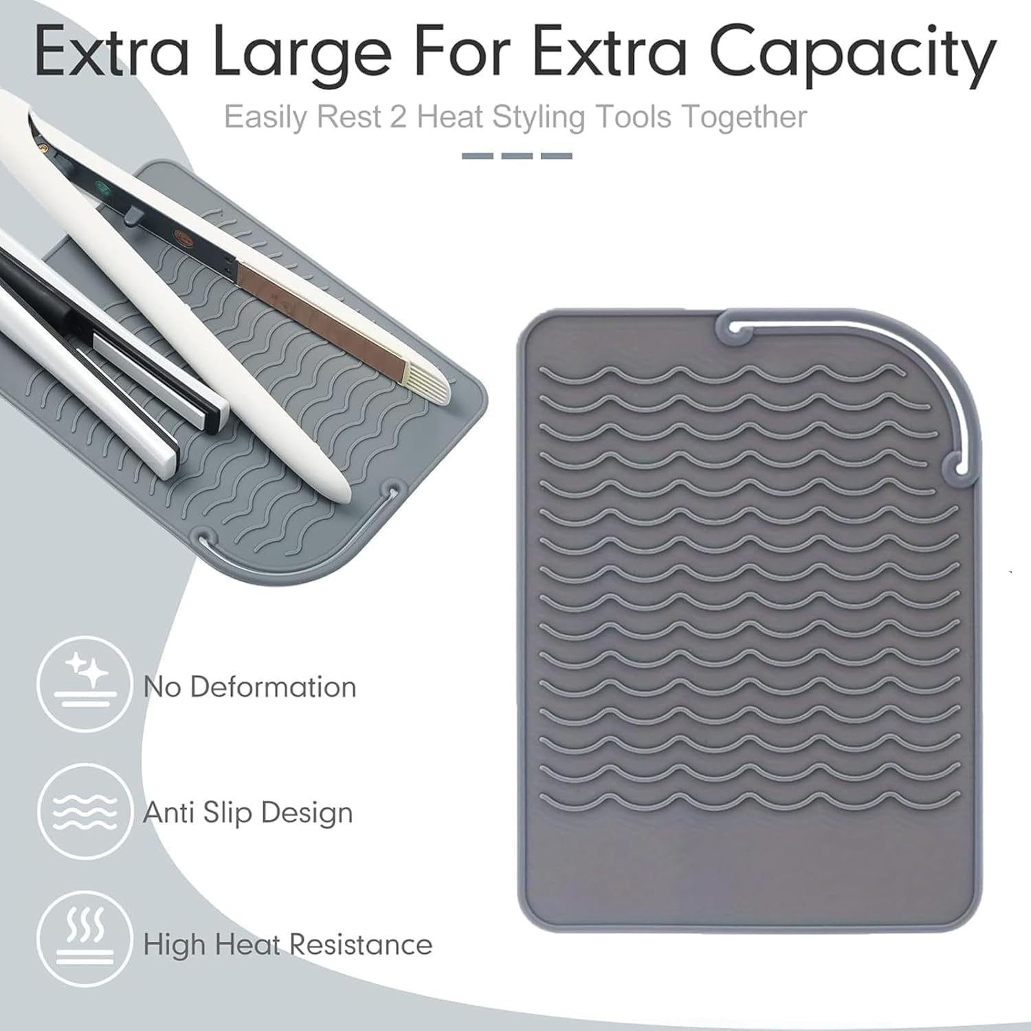 Flat Iron Travel Mat,Counter Protector for Curling Irons with Heat Resistant Glove,Suitable for Hair Straighteners,Flat Irons & Hair Styling Tools,Grey image number 5