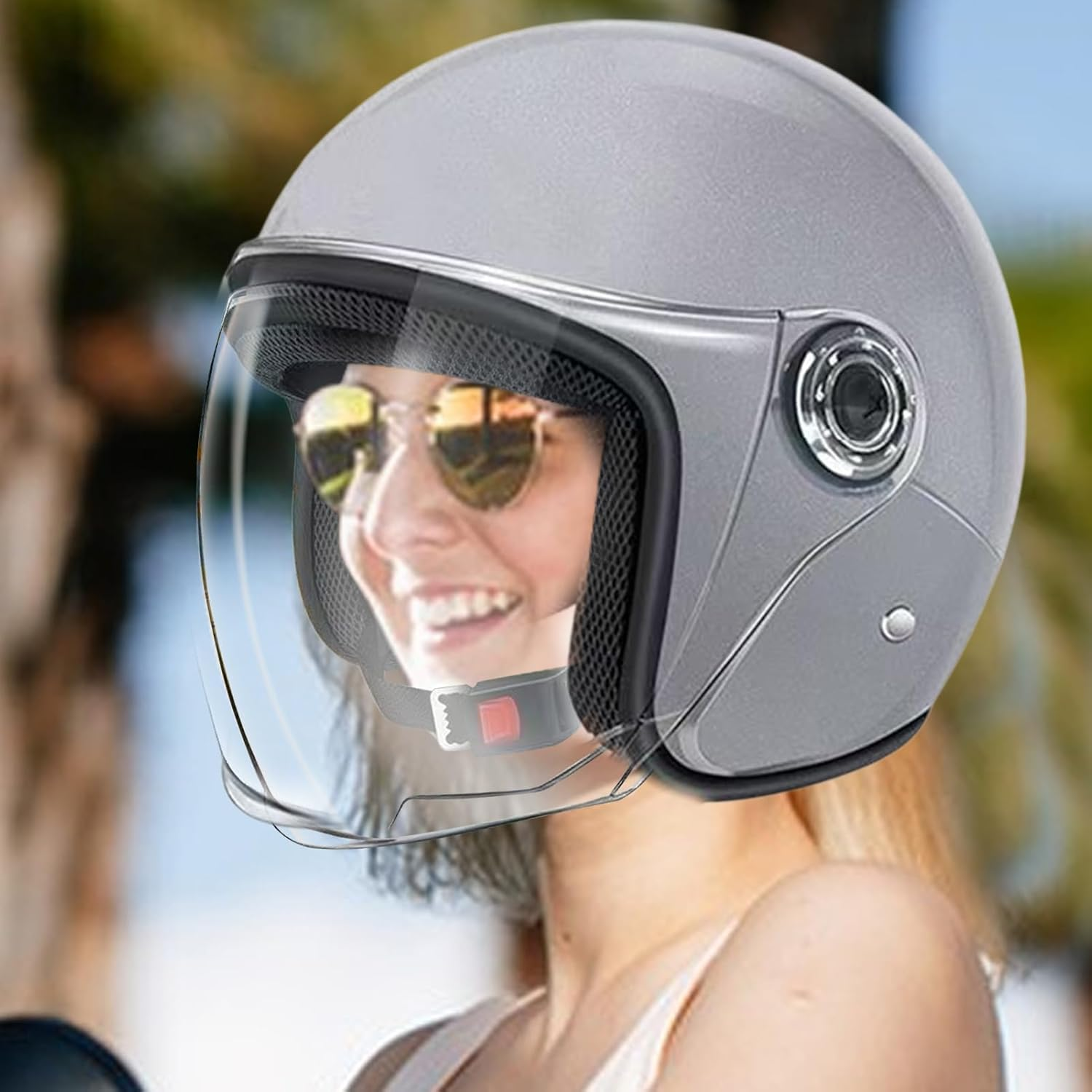 Open Face Motorcycle Helmet, Helmets Motorbike Adult, 3/4 Motorcycle Helmets with Clear Visor, Motorcycles Half Helmet, Moped Scooter Helmetss Four Season for Women, Men image number 1