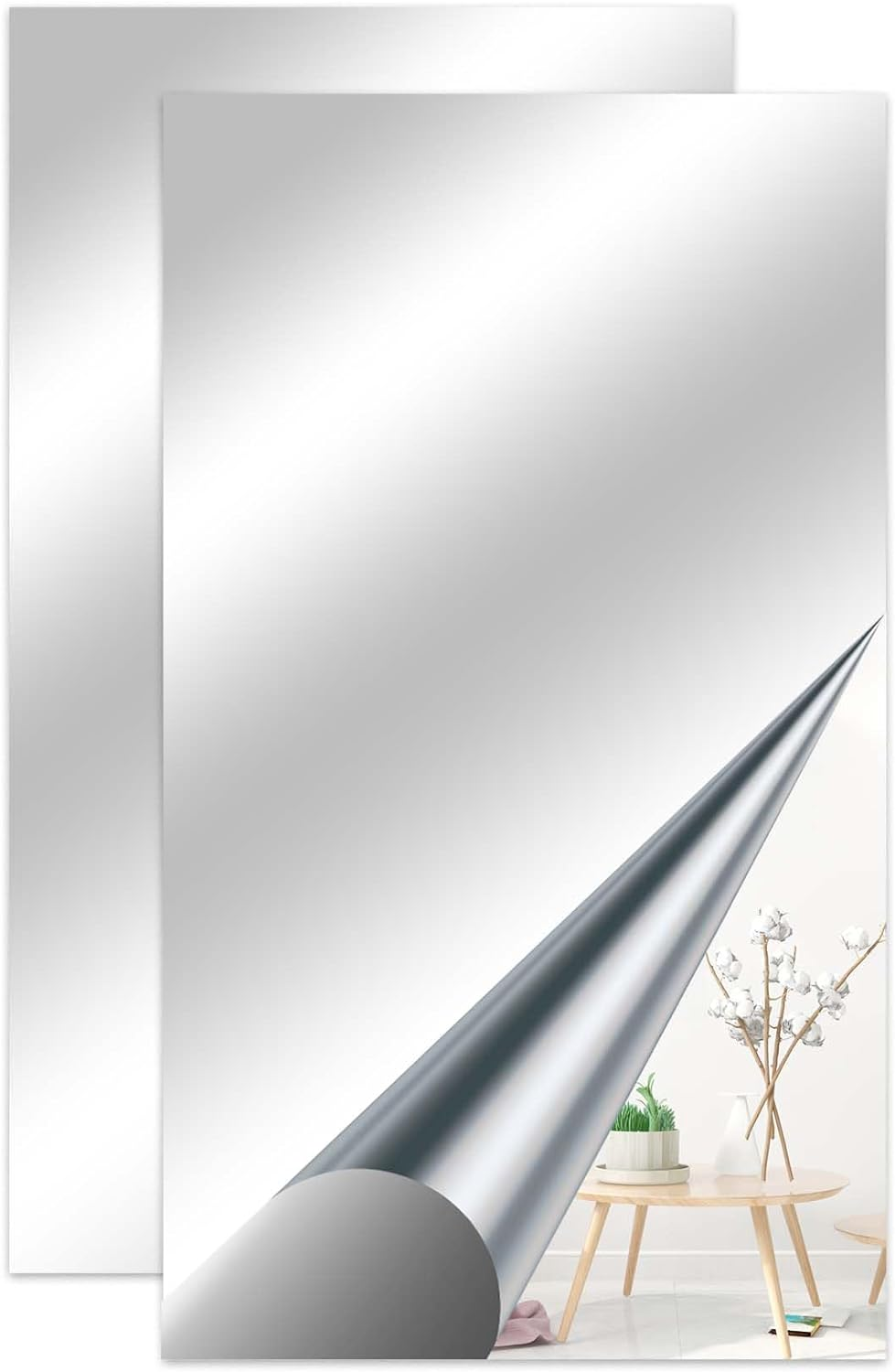 JINGIHE Flexible Mirror Sheets Self Adhesive, 2Pcs Stickers for Walls, 70X 40 Cm Glassless Peel and Stick Mirror, Cut Adhesive Paper Locker, Door, Gym, Home Decor, Sliver