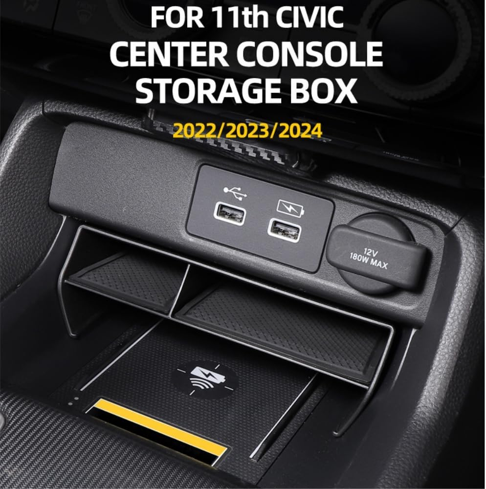 11Th Gen Civic Center Console Organizer Caddy Glove Storage Box Compatible with Honda Civic 2022 2023 2024 2025,Armrest Storage Box Insert Tray (Center Console Organizer) image number 2
