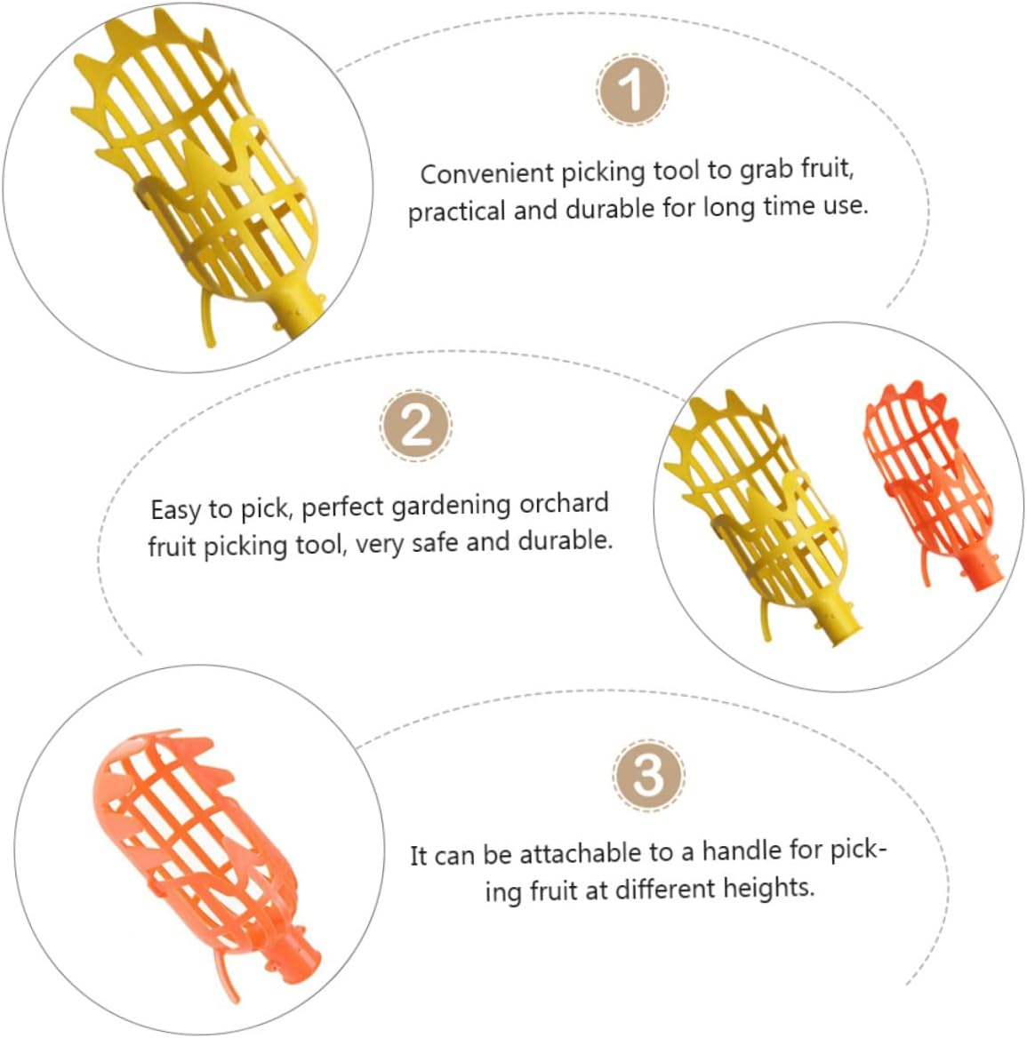 Yardenfun 2 Pcs Telescoping Fruit Picker Tool High Fruit Pole with Basket S Orange Yellow for Easy Harvesting of Oranges Mangoes and More image number 1