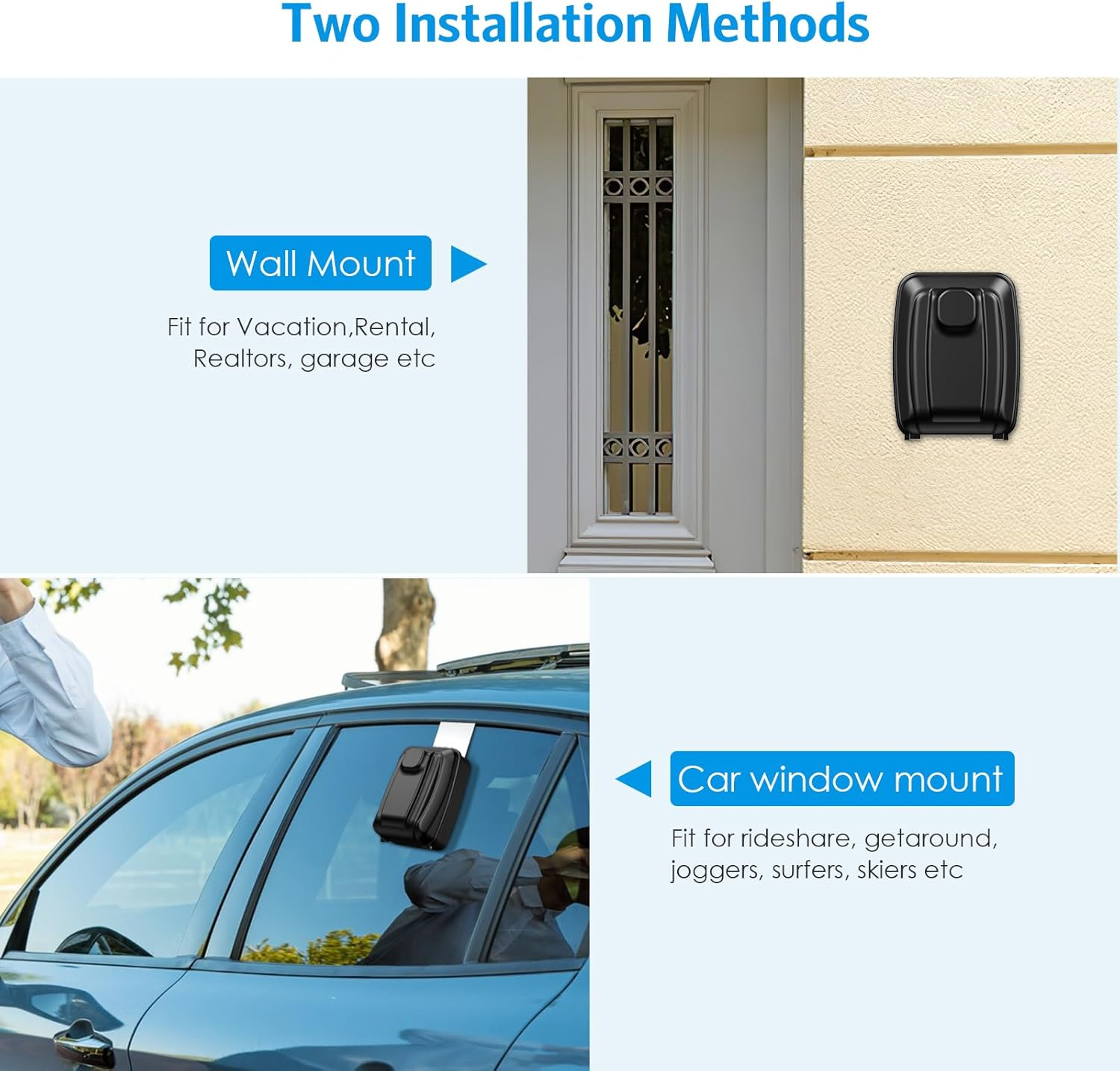 AMIR Car Window Lock Box, Portable Key Storage Lockbox Outdoor, Key Safe Wall Mounted with Resettable 12 Digit Code, Weatherproof, 2 Installation Methods, Key Lock for Car Rental,Home,Office-Black image number 1