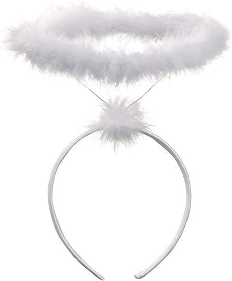 White Angel Halo Headband - Feathered Halloween Costume Accessory for Women, Men and Kids
