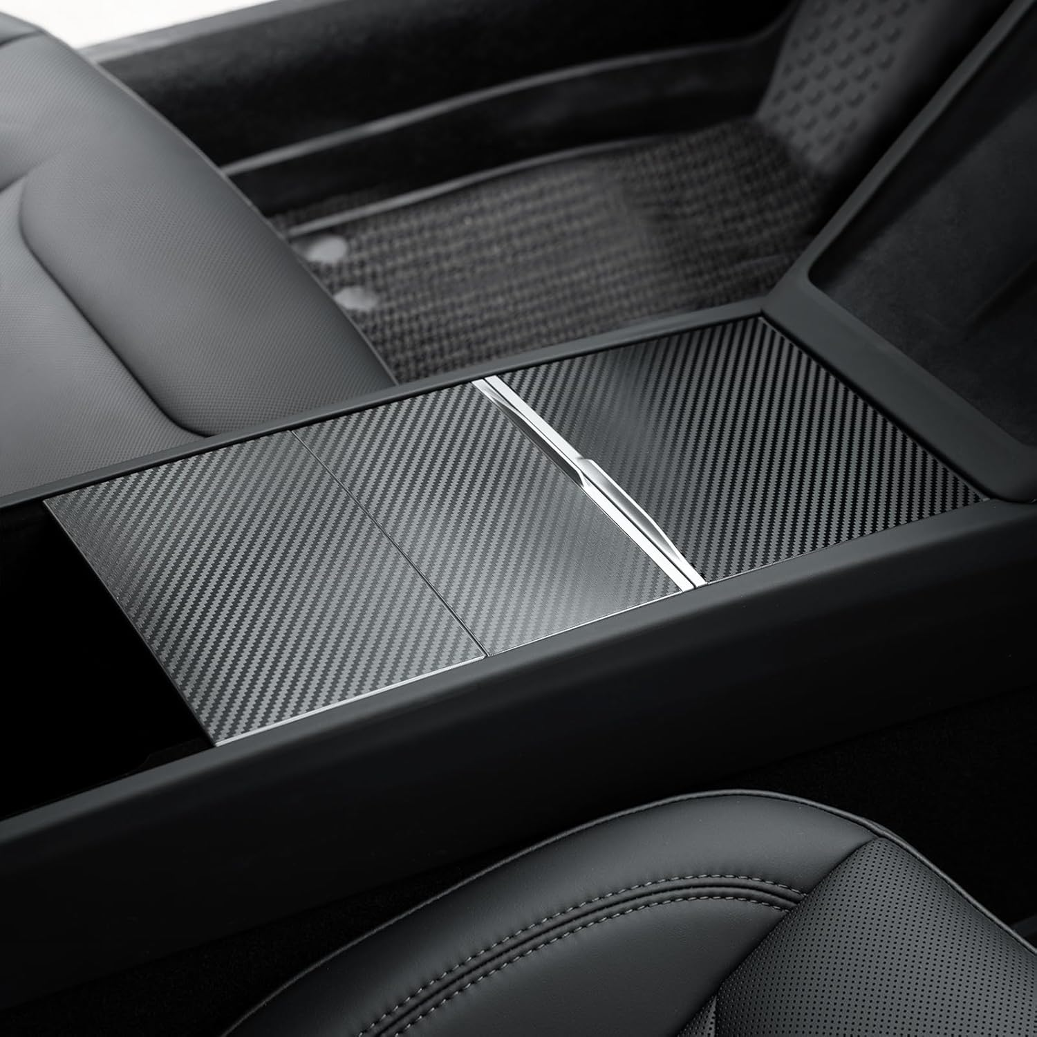 For Tesla Model Y Juniper 2025 2026/Model 3 Highland 2024 2025 2026 Center Console Wrap Kit Interior Decoration Cover Protector Accessories (Black Carbon Fiber)