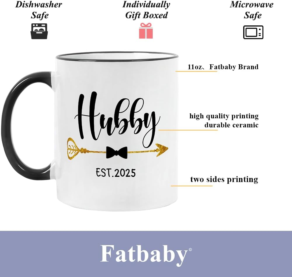 Fatbaby Est 2025 Hubby and Wifey Coffee Mug,Mr and Mrs Gifts Couple Mug, Wedding Gift Mug for Couples, Newlywed Gifts,Unique Bridal Shower Gifts Mug for Bride and Groom 11Oz image number 4