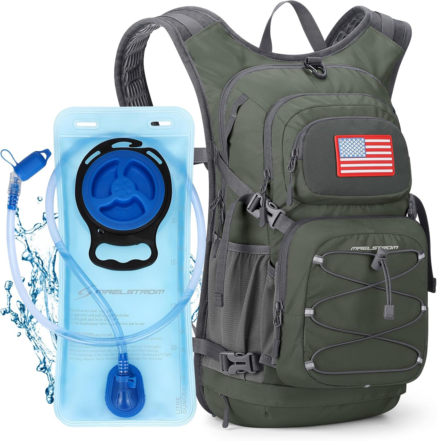 Hydration Backpack, Hiking Backpack with 2L Water Bladder, High Flow Bite Valve Water Backpack Men Women Lightweight Insulation for Hiking, Cycling, Running, Climbing, Camping