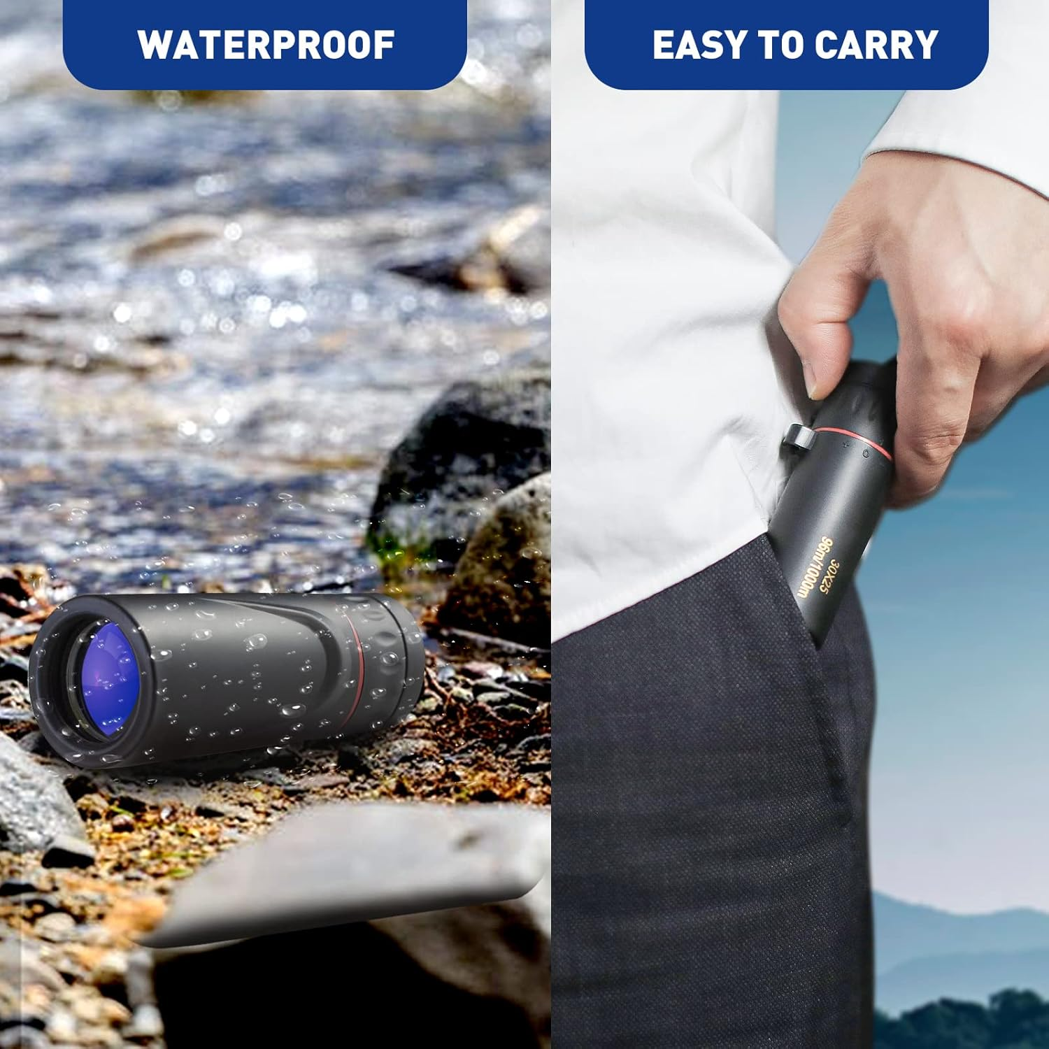 HDAJY Mini Monocular Telescope, Upgrade 30 X 25 HD Monoculars for Adults High Powered, Be Used for Stargazing, Hunting, Black image number 2