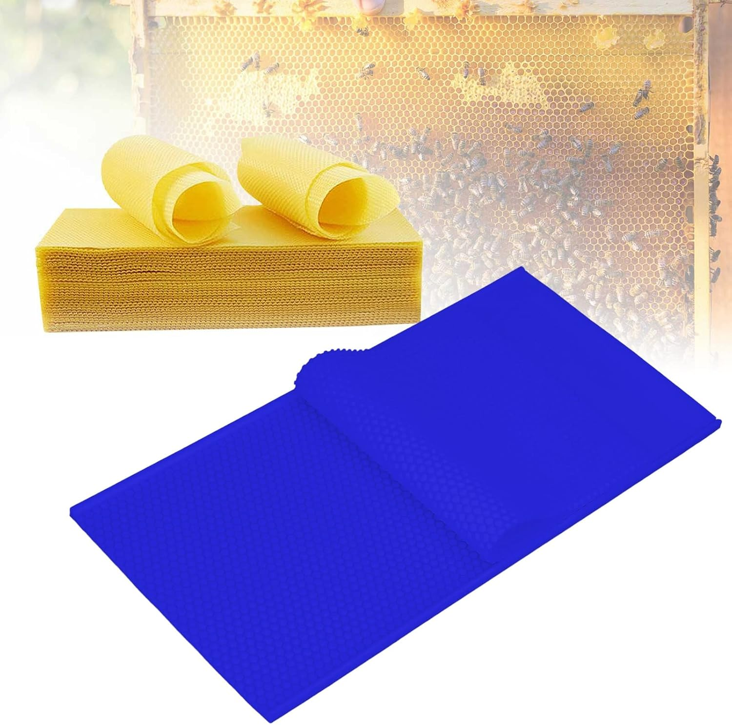 Beeswax Press Mould, 2PCS Beehive Foundation Sheets, Beeswax Sheet Mold 5.4Mm Reusable Silicone Beeswax Mold Foundation for Bee Keeping 37.5 X 21CM (Dark Blue) image number 4