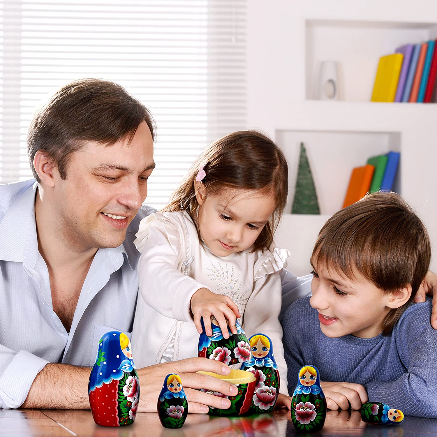 Nesting Babushka Dolls - Handmade Rose Hand-Painted - Matruska Stacking 7 Dolls - Munecas Rusas - Home Decor Decorations image number 5