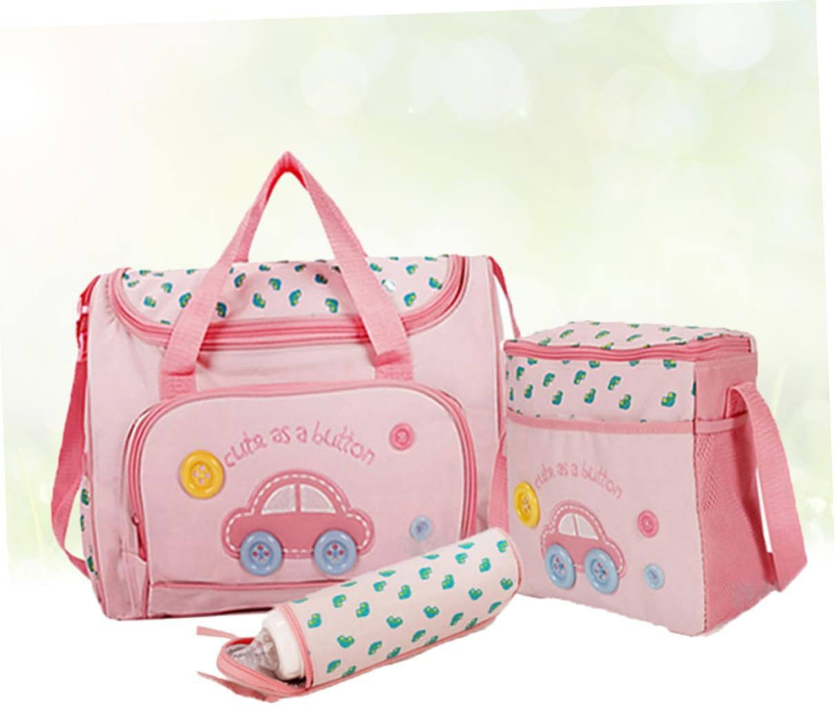 Hohopeti Mom Bag Set Diaper Bag Bottle Holder Changing Pad Large Capacity Car Pattern image number 6