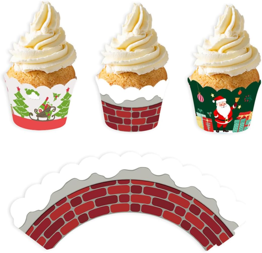 Gadpiparty Christmas Cake Decoration Cupcake Wrappers for Xmas Party Merry Christmas Theme for Baking Cake Cup and Party Favor
