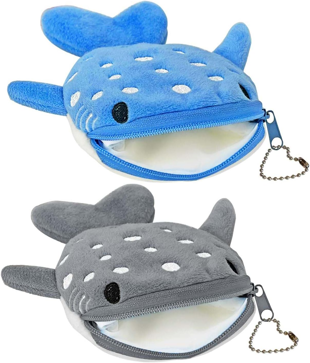 Krinisou Cute Whale Shark Coin Purse Pouch, Small Kawaii Funny Animal Plush Change Purse with Zipper for Kids Girls, 2 Whale Sharks, Cartoon
