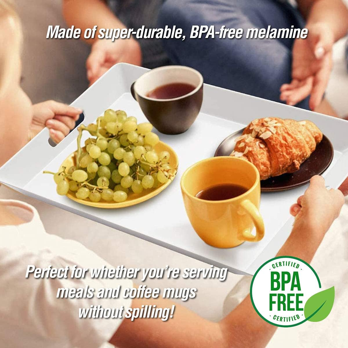 [4PCE] Home Master White Melamine Serving Trays, Durable and Elegant Serving Solution, Serve Your Food in Style image number 2