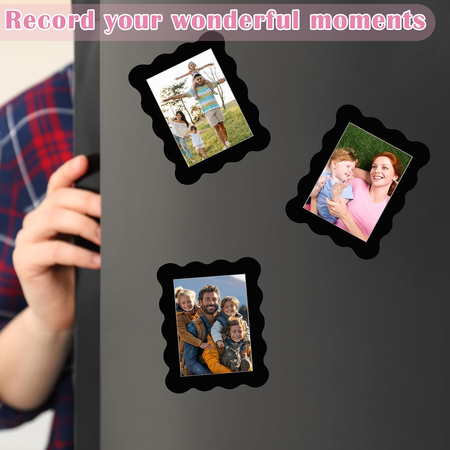 Kingdder 12 Pcs Scalloped Magnetic Picture Frame for Refrigerator 4 X 6 Black Reusable Picture Frame Magnets Decorative Photo Holders for Fridge Home School Office Kitchen Locker Decor image number 5