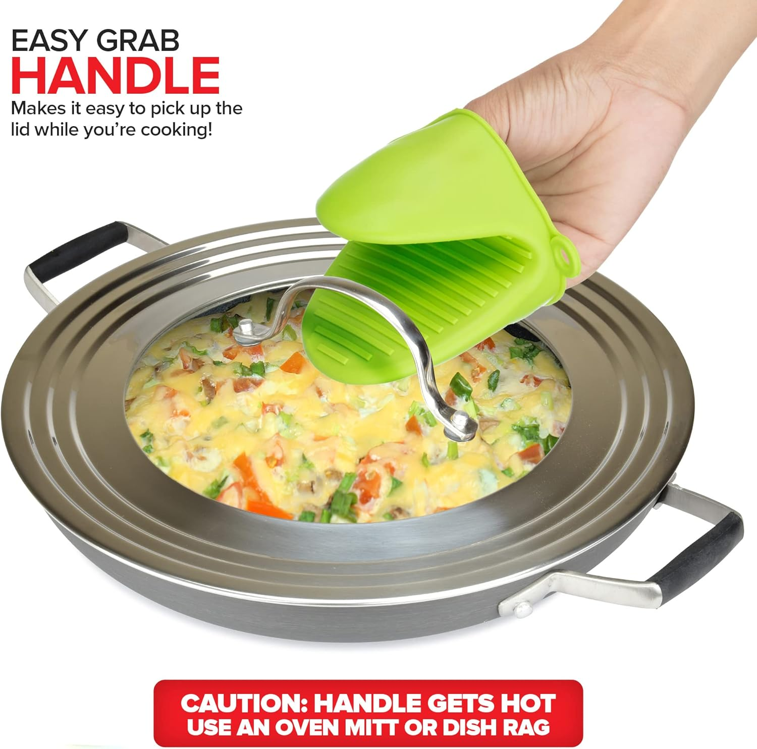 Modern Innovations Universal Lid with Tempered Glass Top for Pots & Pans, Fits 8.25, 9, 10, 11, and 12 Inch Cookware - Large Replacement Frying Pan Cover, Cast Iron Skillet Lids - Stainless Steel image number 1