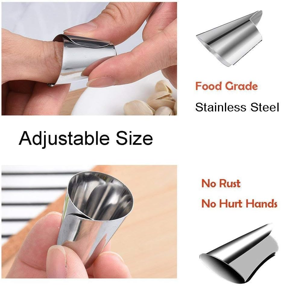 3 Pcs Stainless Steel Finger Guard Cutting Protector, Adjustable Kitchen Safe Slice Tool, Peeling Bean Nut Shells Finger Protector, for Mother Chef Cooking Slicing Dicing and Chopping to Avoid Hurting image number 4
