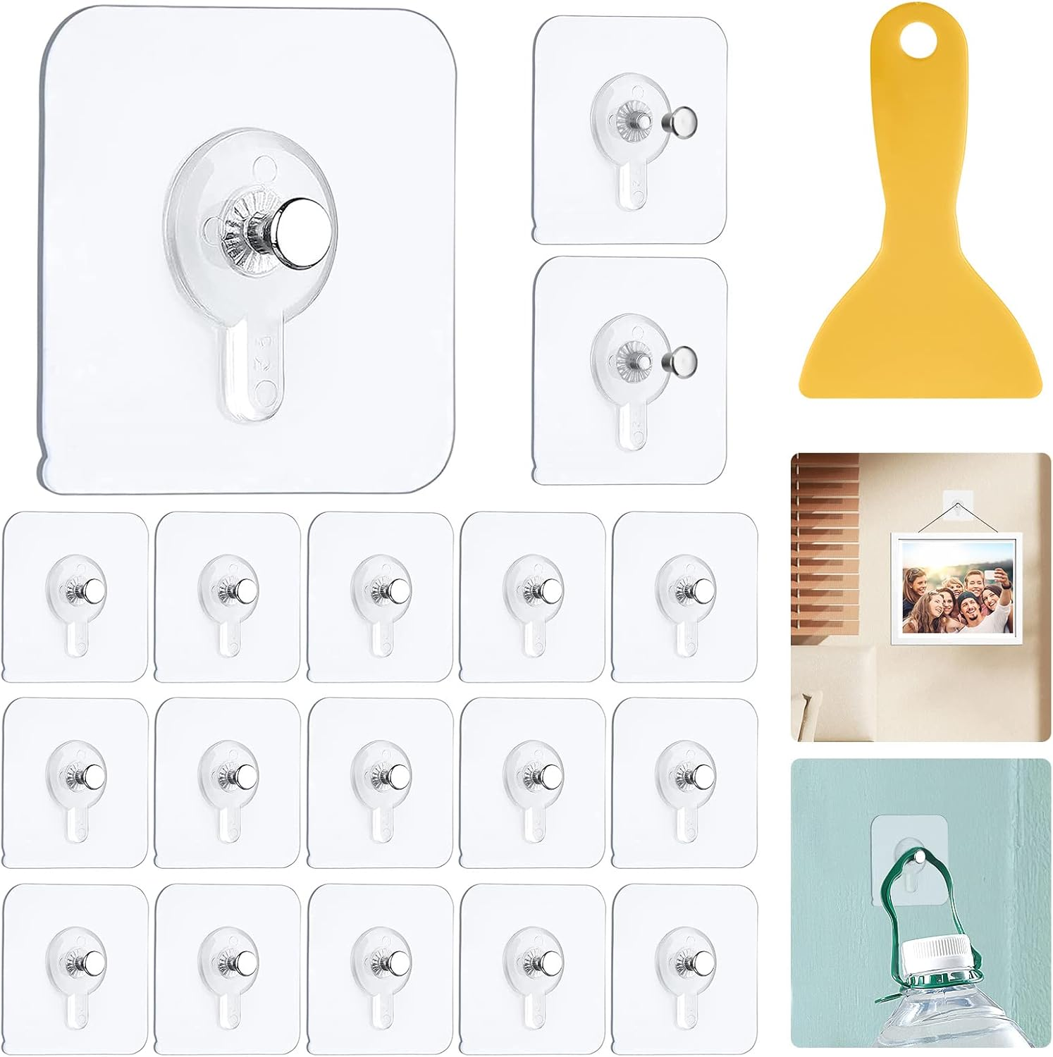 18PCS Self Adhesive Hanging Nails, 6X6Cm Adhesive Wall-Mounted Screw Hook Seamless Screw Waterproof Sticker Hooks, Drill Free Adhesive Wall Hooks for Bathroom Kitchen image number 6