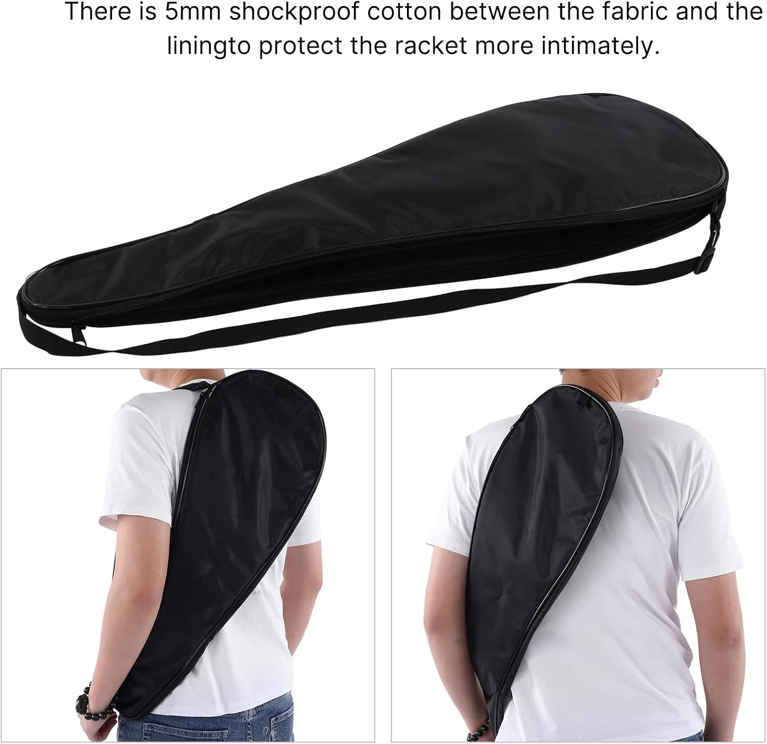 Squash Racquet Cover Bag,Lightweight Squash Racquet Bag,Racket Carrying with Adjustable Shoulder Strap for Tennis, Badminton image number 3
