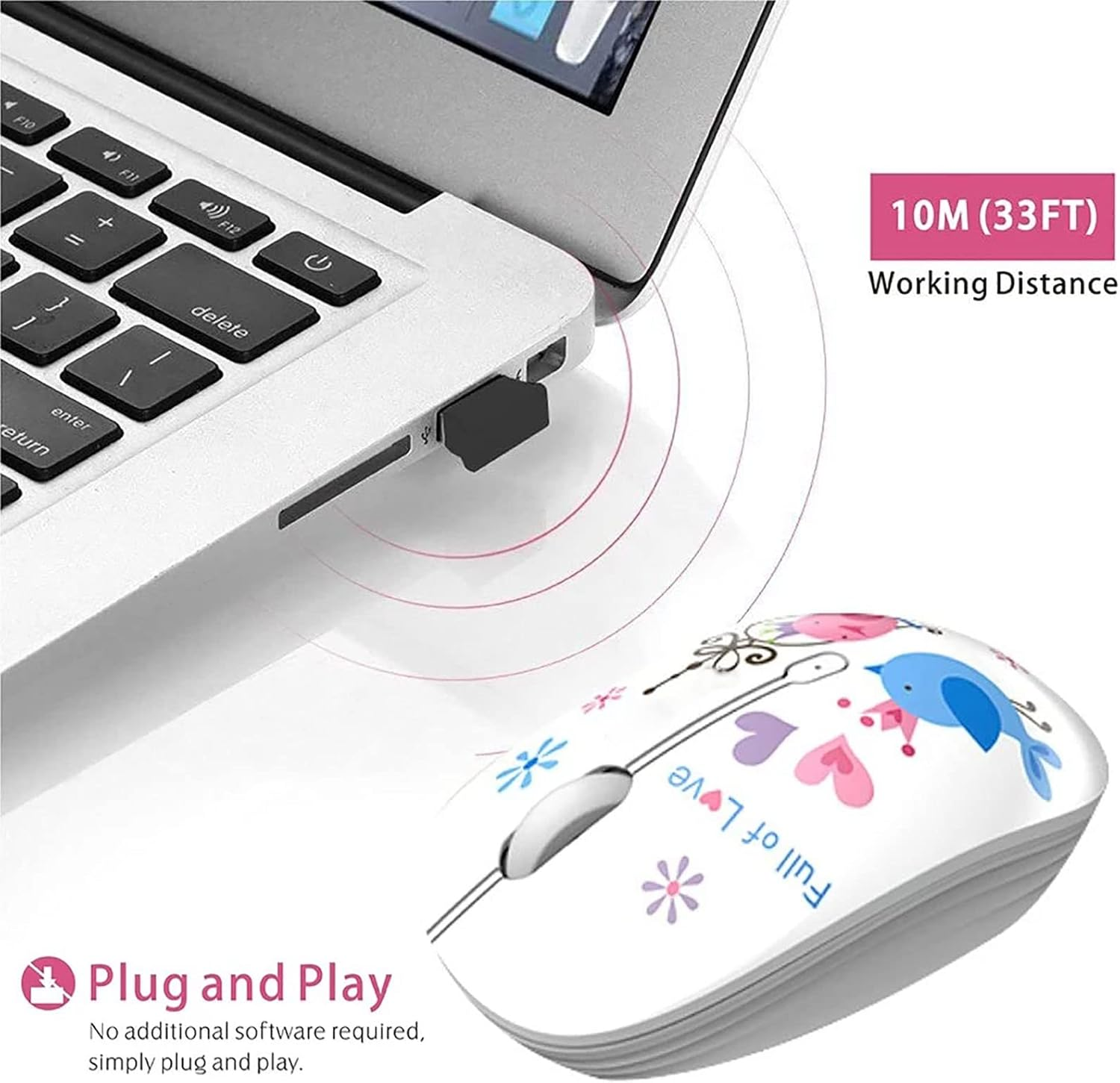 Cute Wireless Mouse, 2.4G Mute Office Business Computer Mouse with USB Receiver 1200DPI Optical Mice for Laptop,Notebook,Pc,Computer (Birds) image number 2