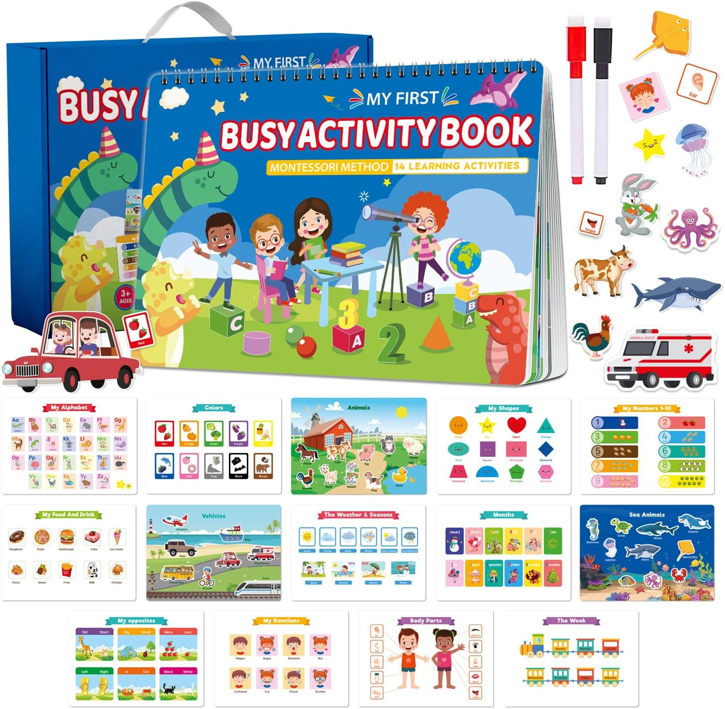 Montessori Busy Activity Book for Toddlers &ndash; 14 Educational Learning Activities with Matching, Tracing, and Coloring &ndash; Early Learning Toy for Ages 2-6 image number 1