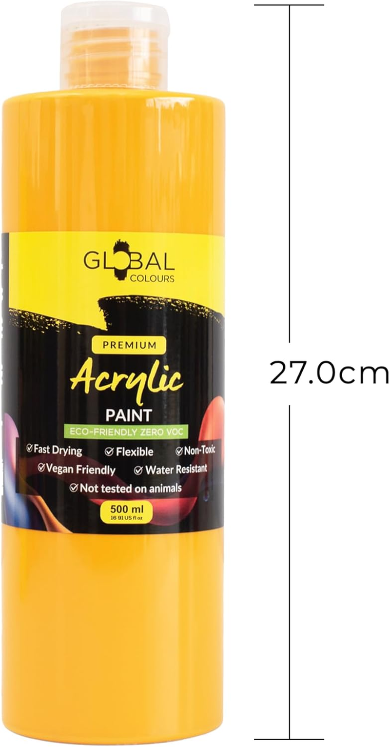 GLOBAL COLOURS Acrylic Paint Set &ndash; 12 X 500Ml Bottles &ndash; Made in Australia | Non-Toxic, Artist Quality Paint for Canvas, Paper, Wood, Ceramics | Ideal for Classrooms, Studios, Mural Projects