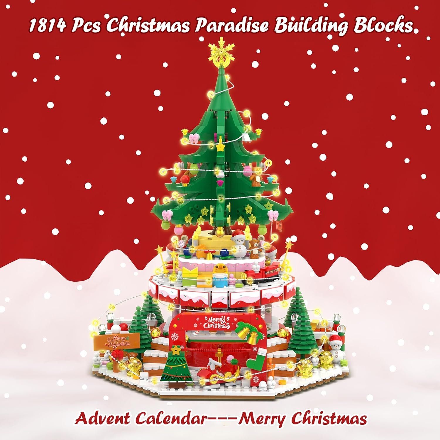 Advent Calendar 2024 Christmas Tree Paradise Building Toy Set with LED Light, 24 Boxes Surprise Christmas Countdown Calendar Building Blocks Display, Creative Gifts for Adults Teens Girls Ages 6+ image number 6