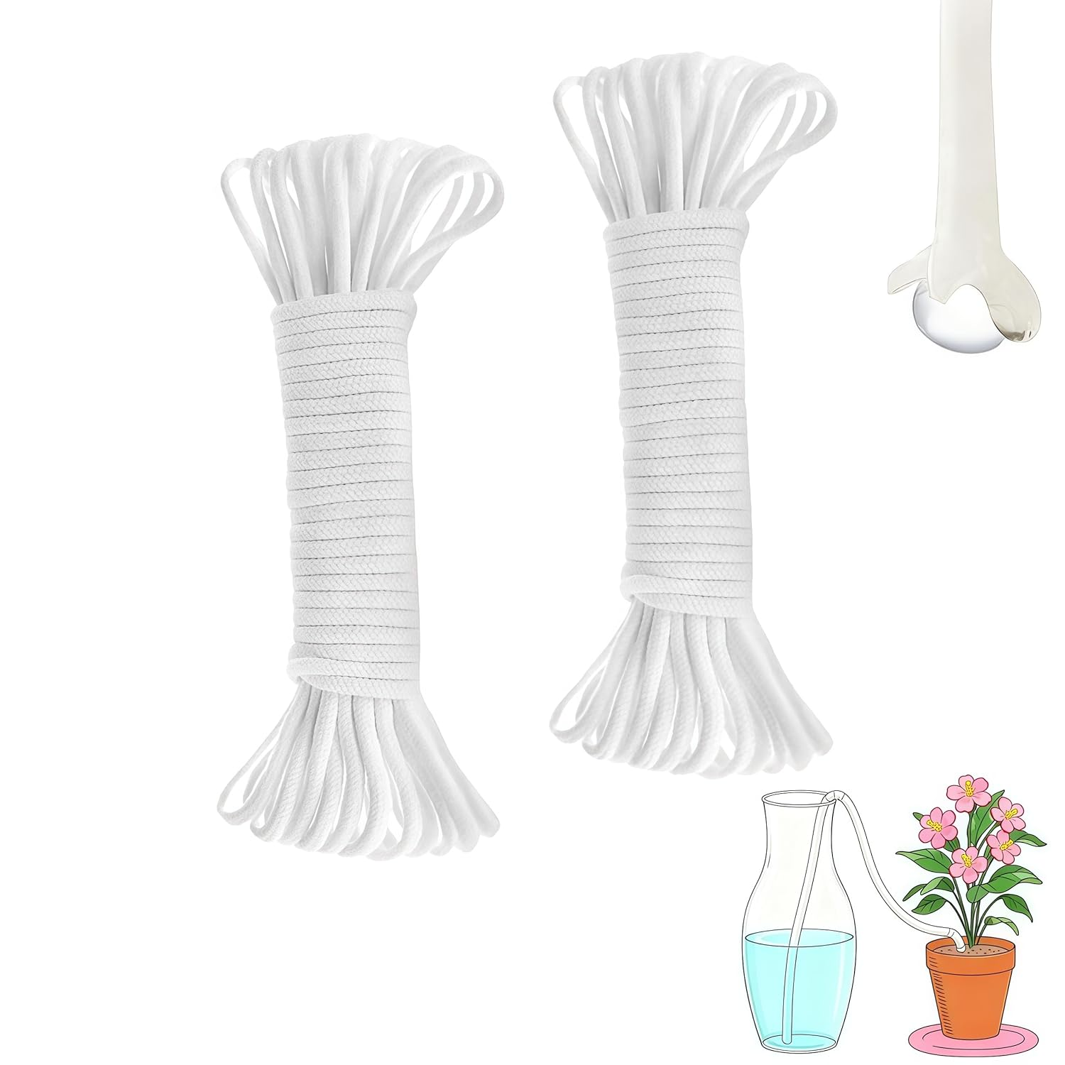 2Pack Self Watering Wick Cord 4Mm Automatic Watering Plant Wicks for Hydroponic Systems, Self-Watering Pot Insert for Indoor Outdoor Garden Use Ideal for Orchids Tomatoes Plant (130 Ft) image number 3