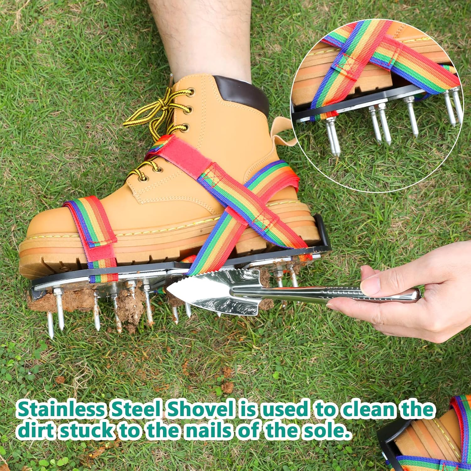 Lawn Aerator Shoes for Grass - Pre-Assembled Grass Aerator Shoes for Lawn - Soil Yard Aerator Tool for Aerating Patio Garden, Colorful - Blue image number 6