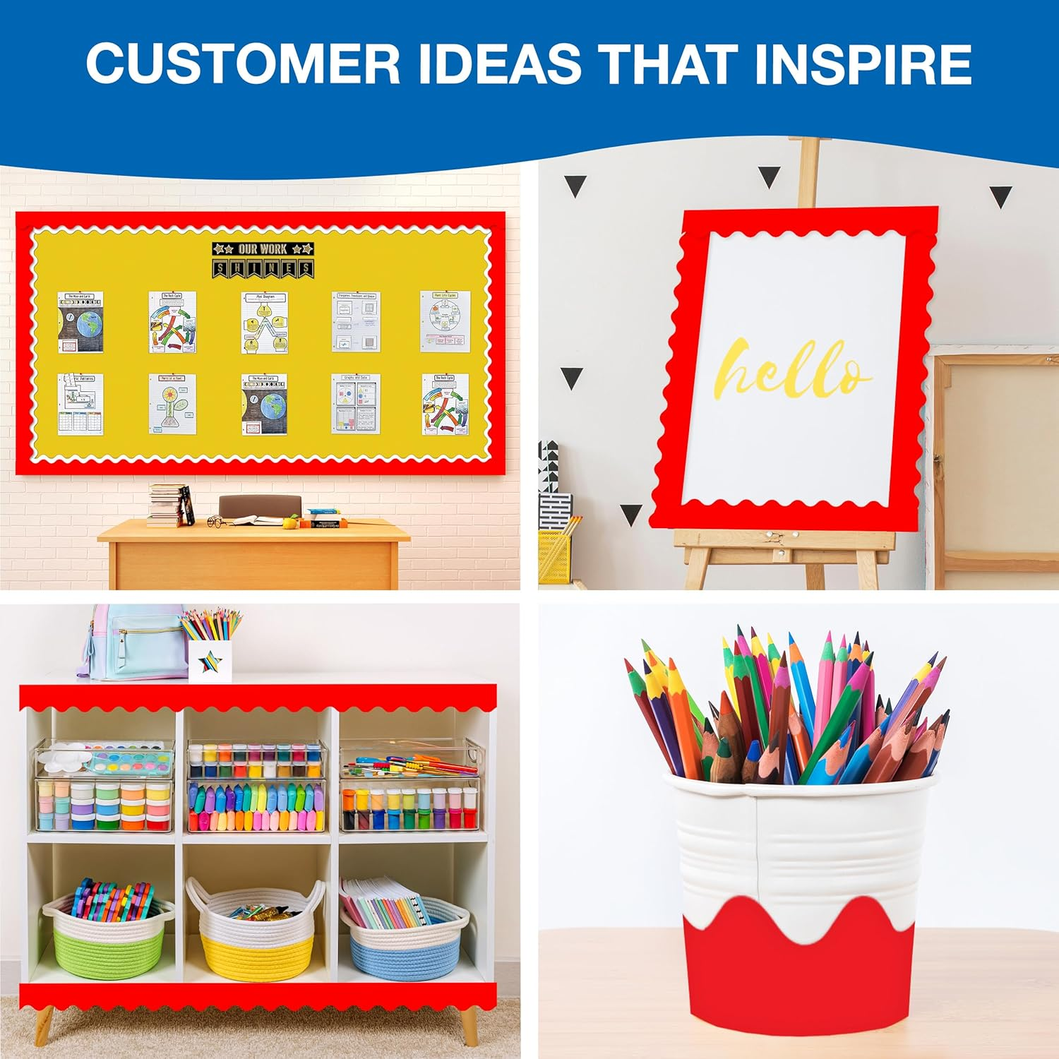 Carson Dellosa 65Ft of Red Bulletin Board Borders, 1 Roll of Scalloped Trim for Rolling Whiteboard, Cork and Posterboard, Valentines Day, Christmas Decorations, Party, and Classroom Decor image number 5