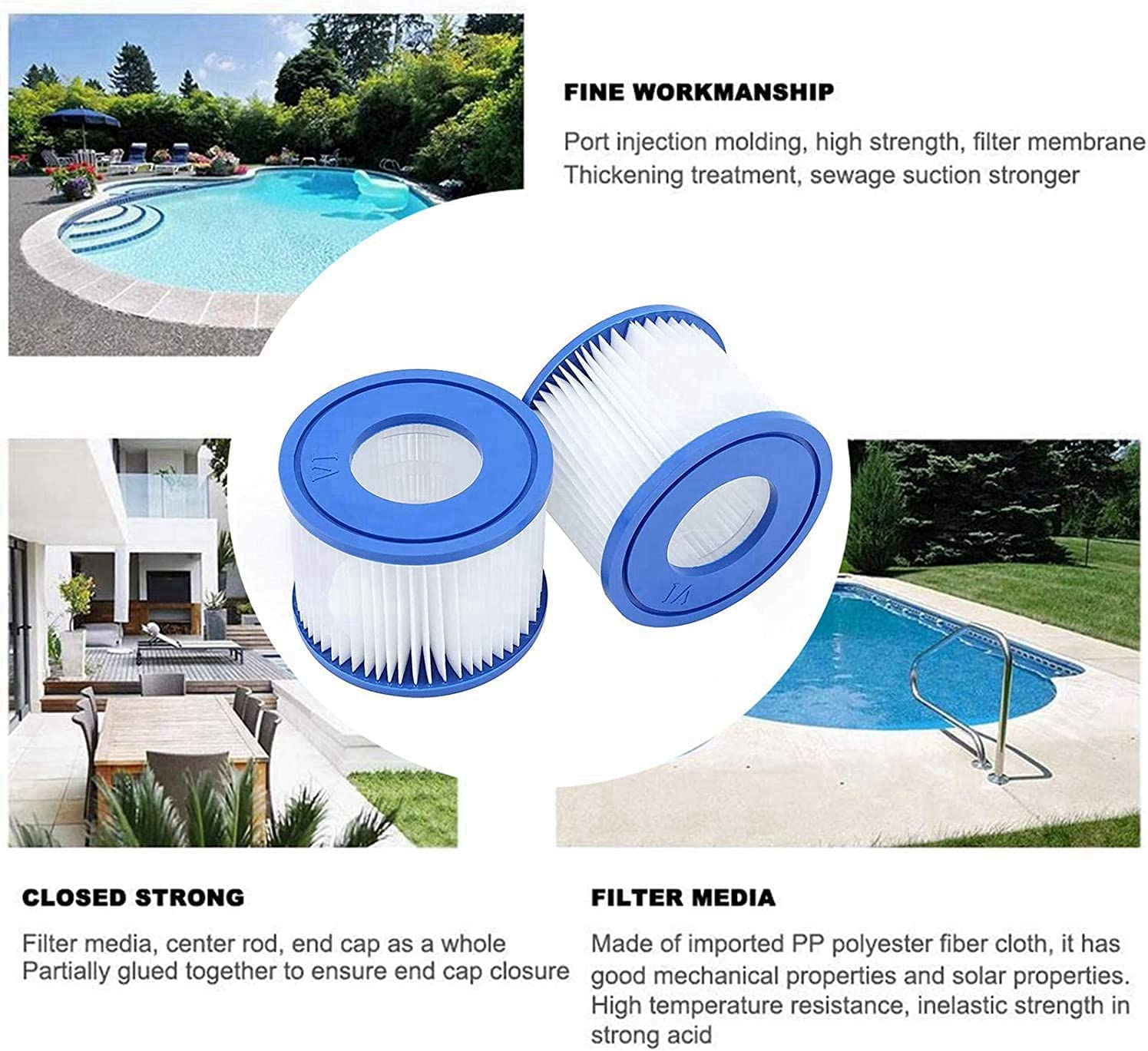 8 Pack Pool Filter Replacement Cartridge Type VI, Easy Set up Swimming Pool Filter for Lay-Z-Spas, 58323E, 90352E, Coleman Saluspa and Bestway Coleman Type VI image number 5