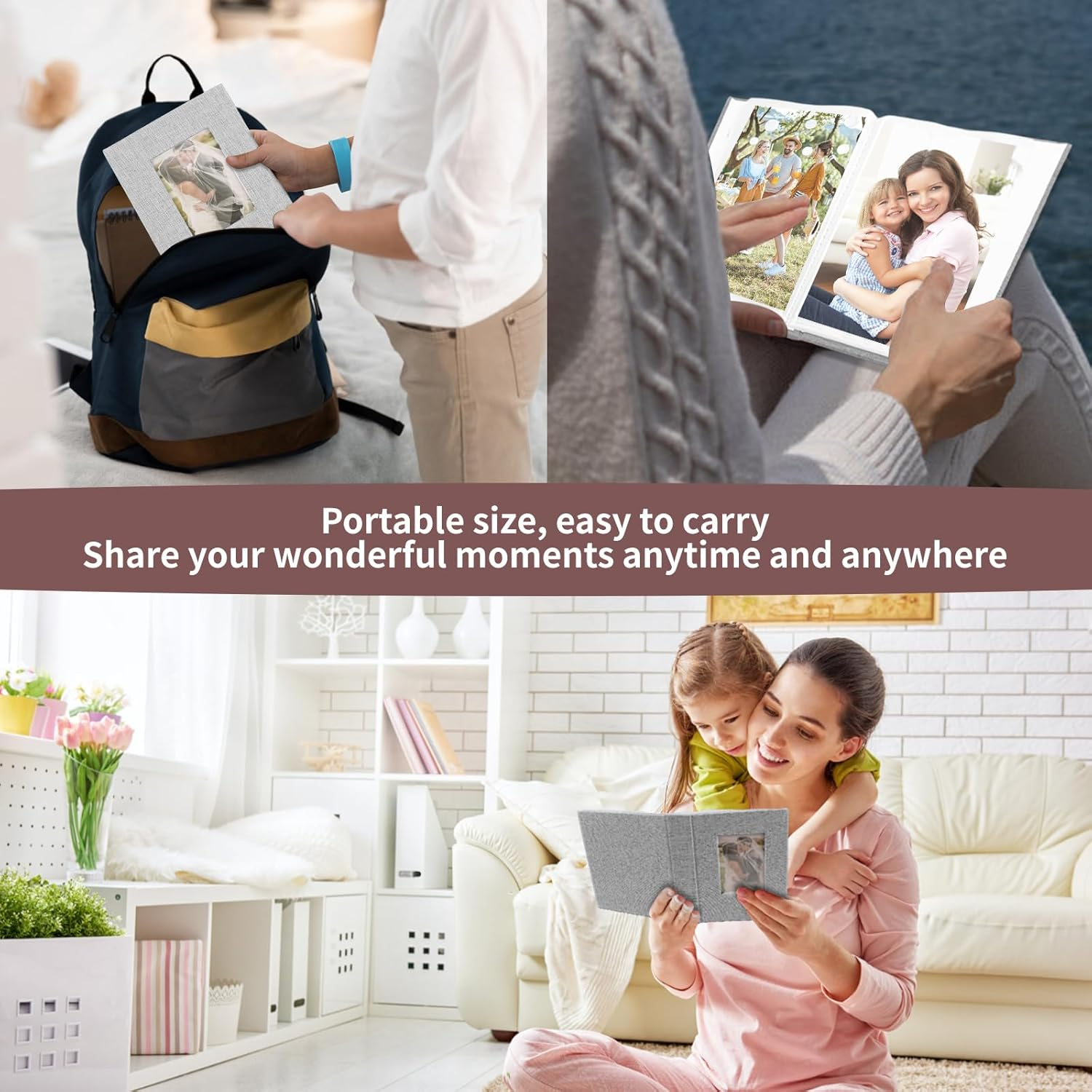 Vivinin 2 Pack Photo Album 4X6, Linen Cover Photo Album, Small Photo Album Book for 36 Pockets Hold 72 Pictures, Picture Book for Photos Family Anniversaries Baby Vacations（Gray) - Black image number 4