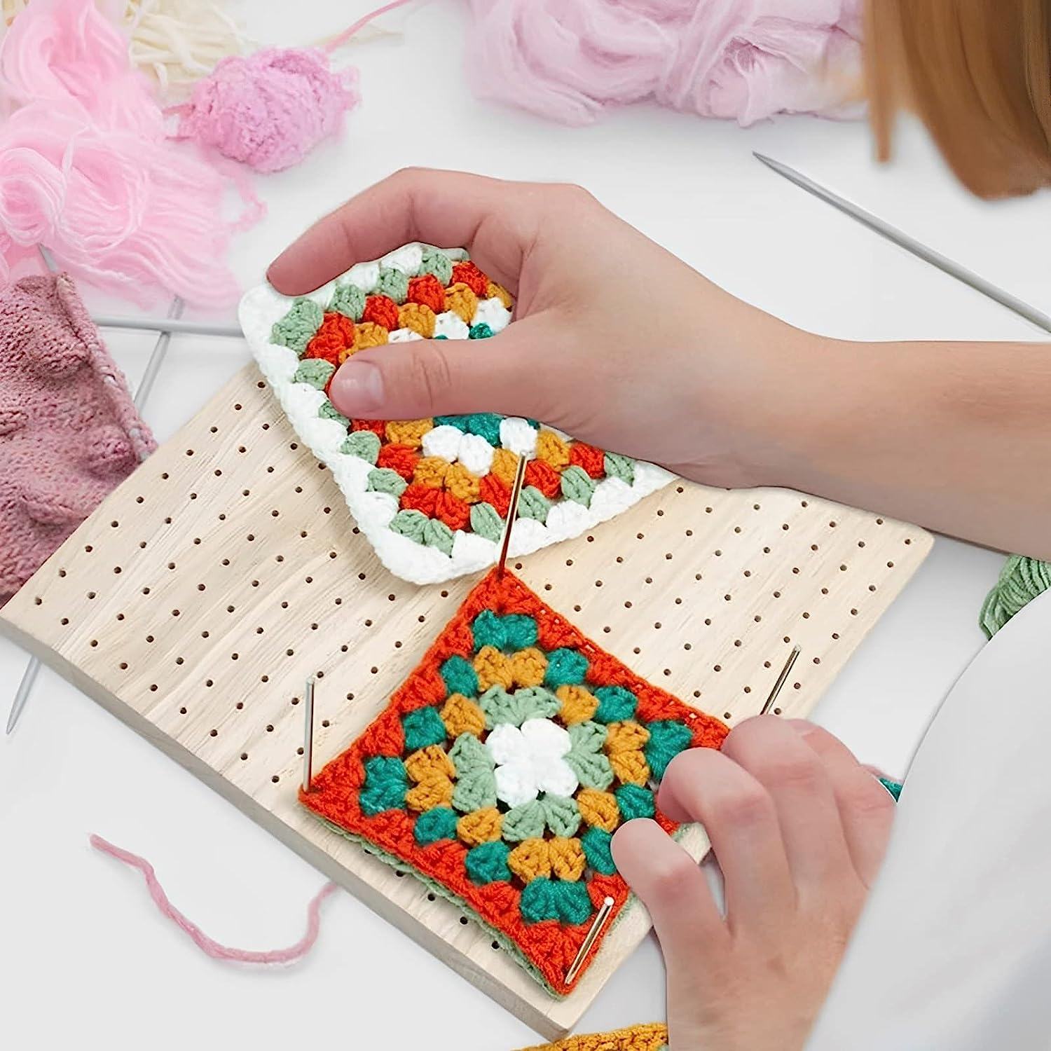 Handcrafted Wooden Blocking Board Crochet Blocking Board Reusable Granny Squares Crochet Board Portable Knitting Board for Knitting Lovers image number 5