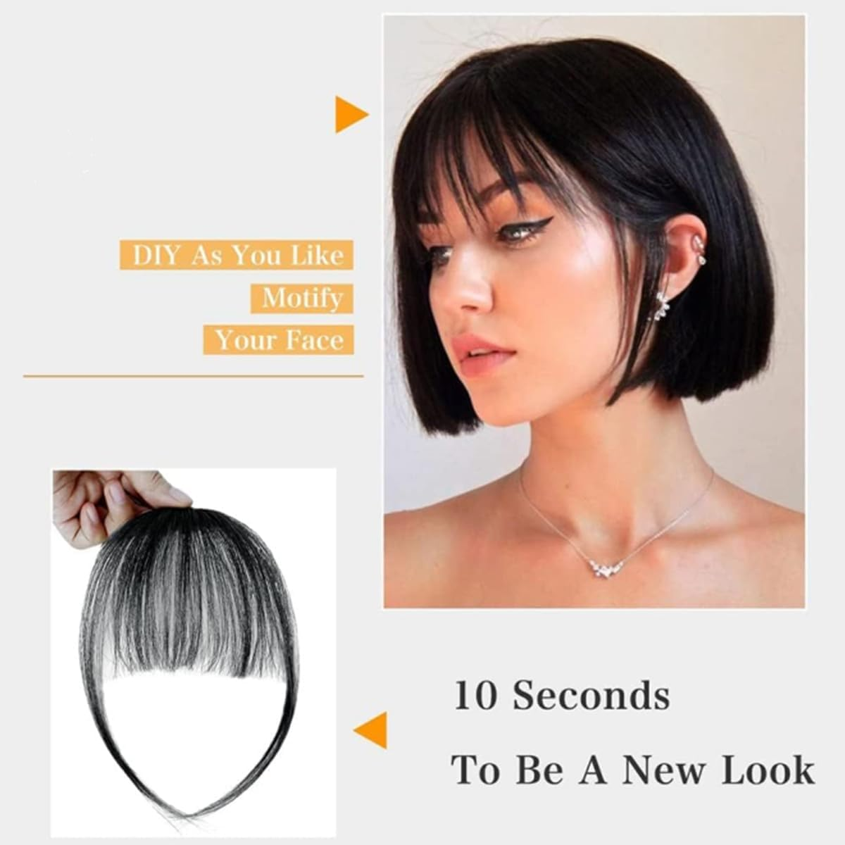 Bessy Shop Clip-In Bangs, Pack of 2 Fringe, Clip-In Fringe, Real Hair Extensions, Pony Hair Extensions, Flat Fringe with Temples, Natural Black and Light Brown image number 4