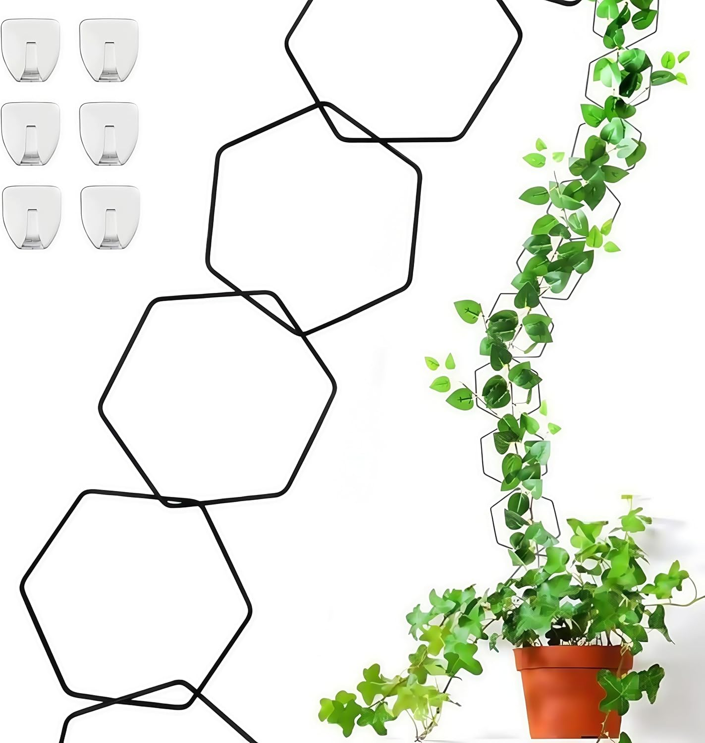 Chain Trellis for Climbing Plants 18-Piece Set,Garden Wall Trellis and Plant Vine Support Indoor&Outdoor House Plant Accessories,With 6 Fixed Hooks,Six-Art Iron Ring Flower Stand image number 2