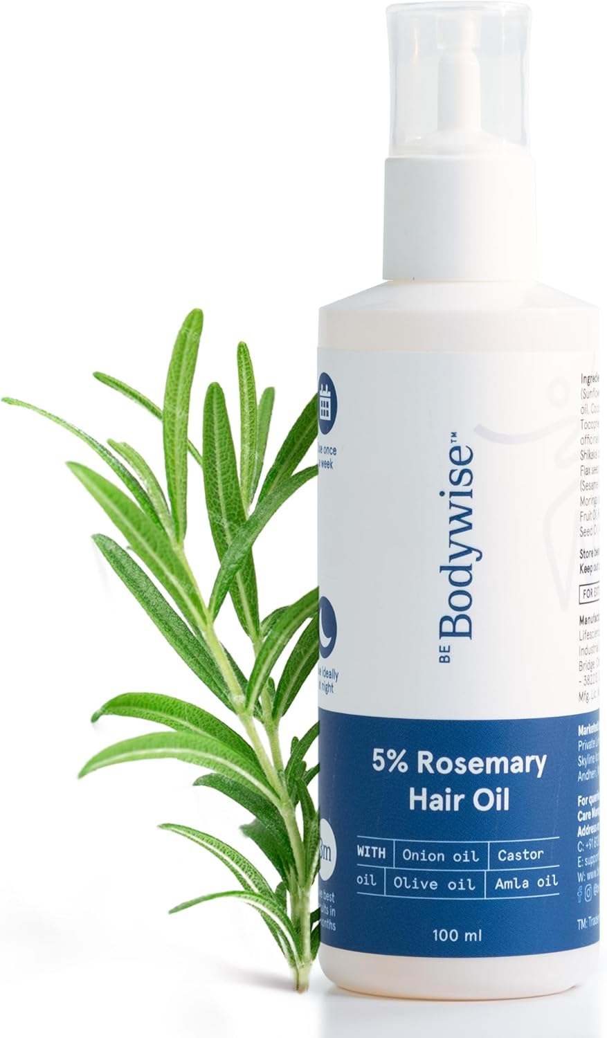 Be Bodywise 5% Rosemary Hair Growth Oil 100Ml | with Goodness of 14 Essential Oils | Reduces Hair Fall, Nourishes Scalp & Promotes Hair Growth | Paraben, Mineral Oil Free