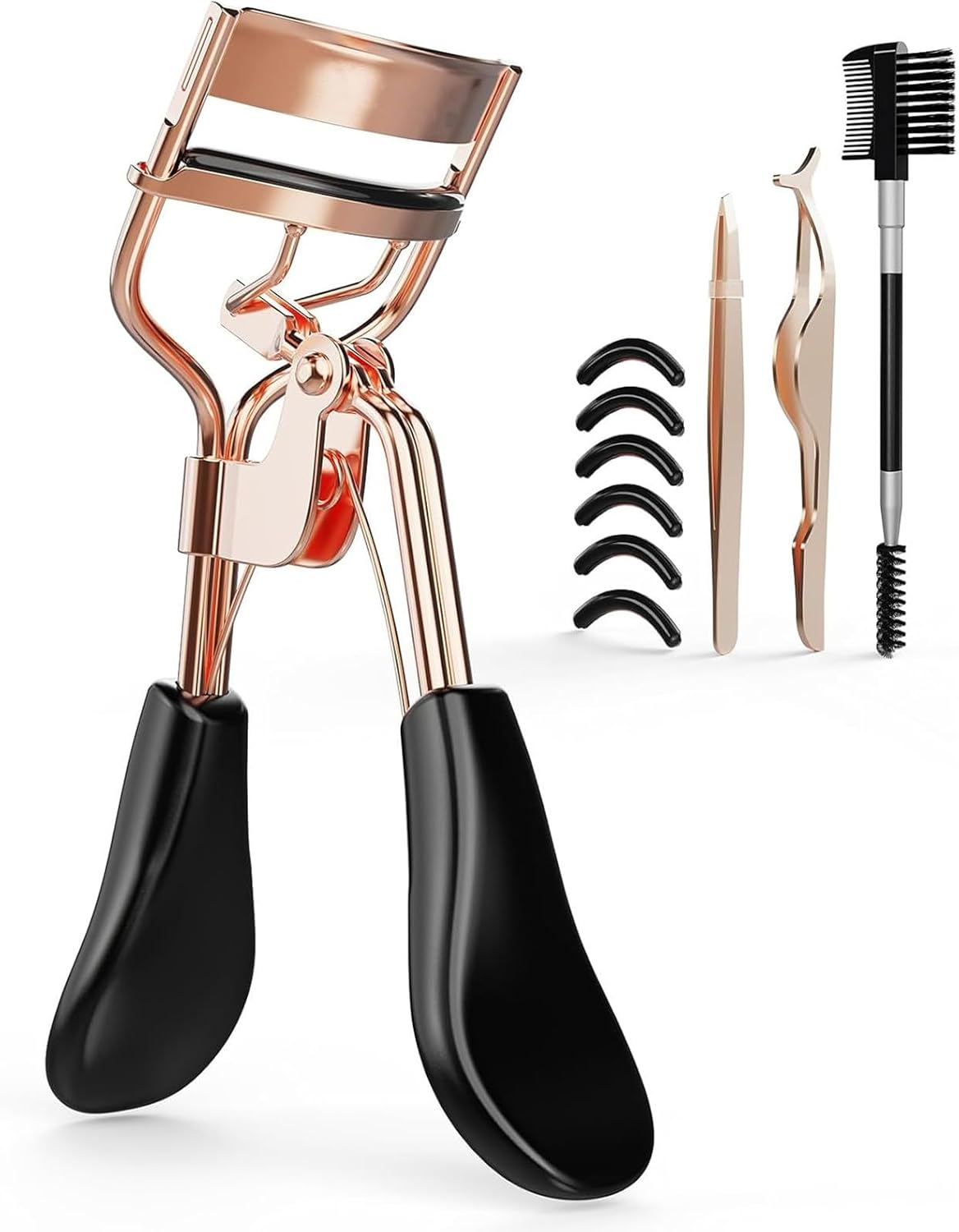 Eyelash Curler for Lift and Curl-Eyelash Extension Tweezers,3 In1 Mascara Brushes Professional Stainless Steel Makeup Eyelash Tool with Ergonomic Handle & 6 Replacement Pads for Long-Lasting Results image number 1