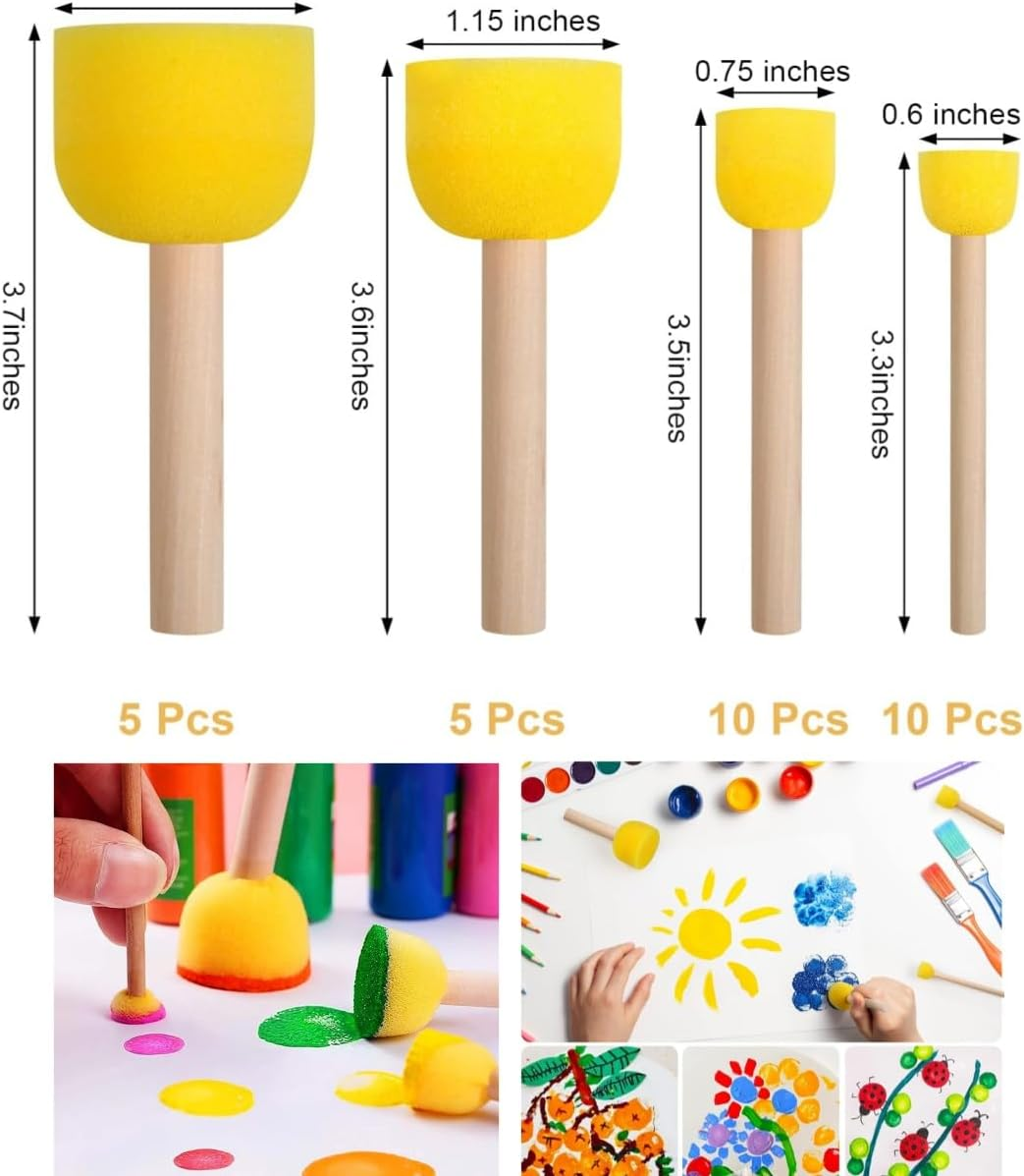 Glowify Foam Paint Brush, 100 Pieces,70 Pieces +30 Pieces, Foam Sponge Wooden Handle Paint Brush Set, Light Weight, Durable, Suitable for Acrylic, Stains, Varnish, Artworks image number 6