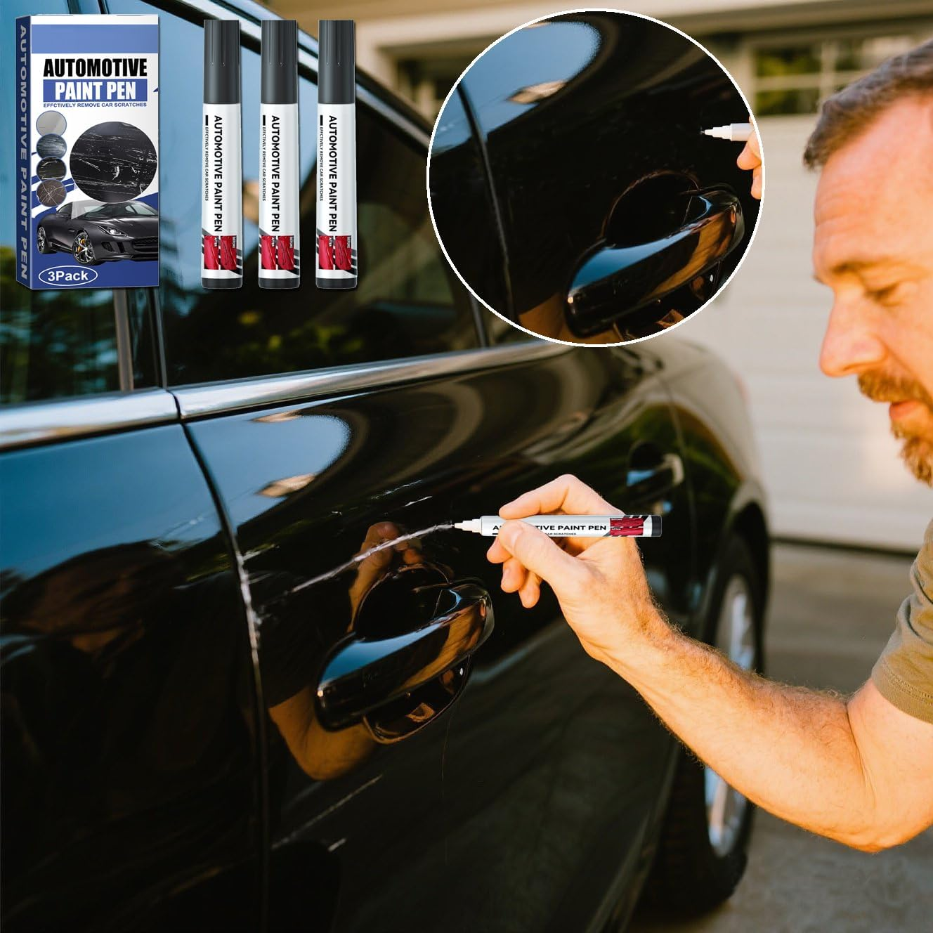 POKITA X 2 in 1 Car Touch up Paint Pen Set (3 PCS) &ndash; Exact Color Match for Black & White Cars, Quick Fix for Scratches & Paint Damage, Waterproof, Quick Drying & Safe, Upgraded Soft Pen Tip (BLACK) image number 5