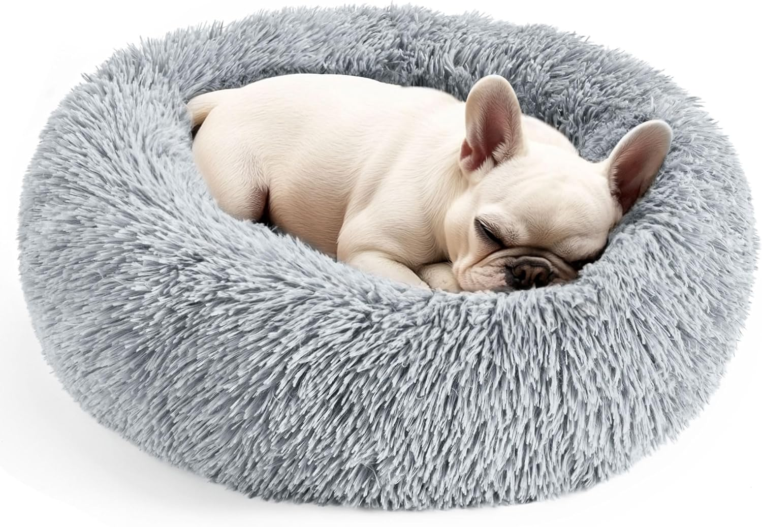 Dog & Cat Bed for Indoor Cats, 20In Calming Donut Bed for Puppy and Kitten, Washable round Fluffy Pet Bed for Small Medium Dogs and Cats (Light Grey) image number 3