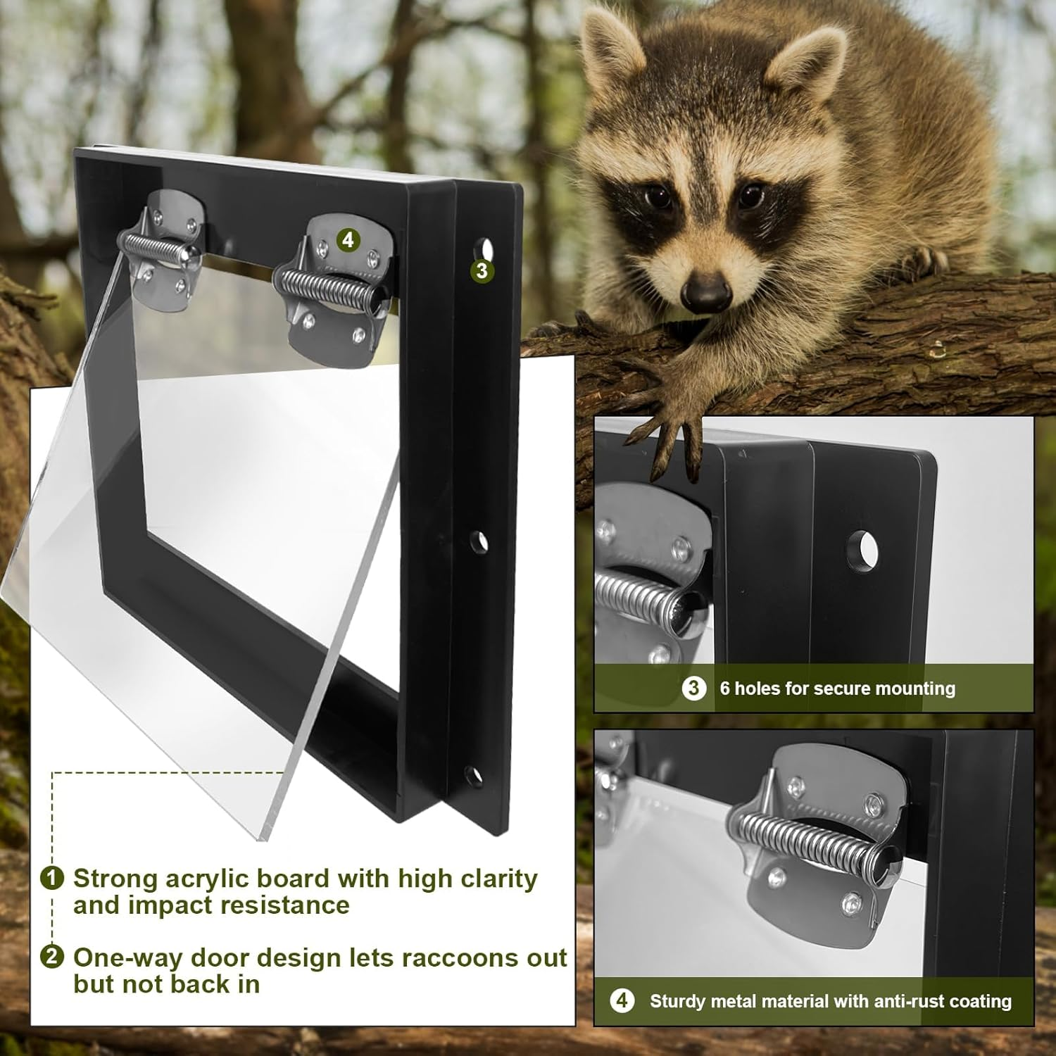 Raccoon Excluder One Way Door, Safe Removal Raccoons Trap Contactless Exclusion Device for Attics,Under Decks & Chimneys Raccoon One Way Exclusion Door image number 3
